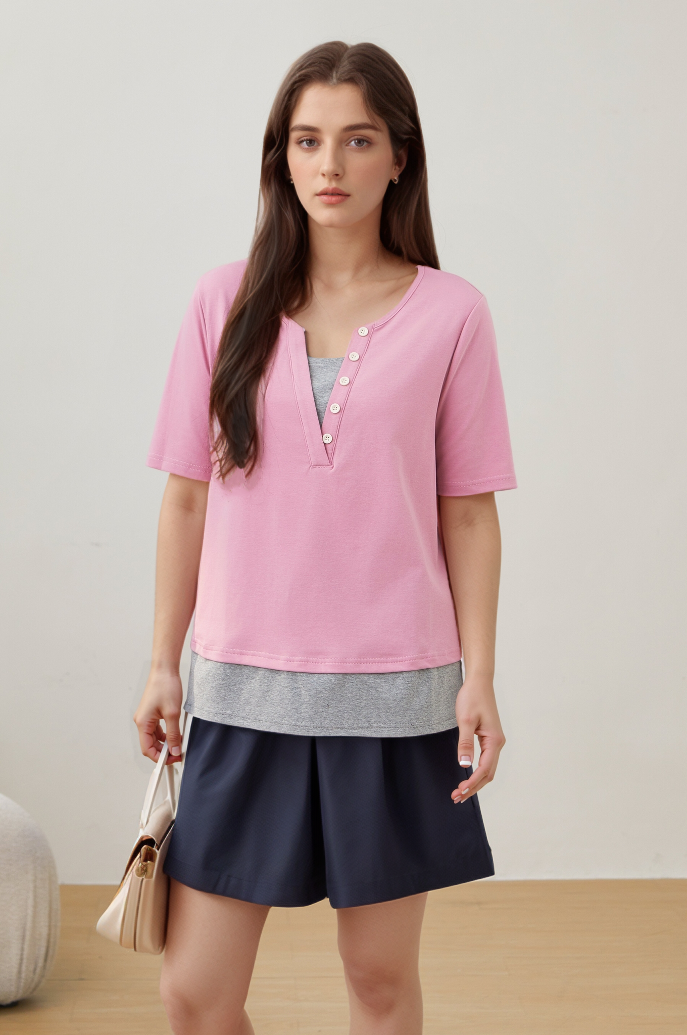 Patchwork Fake Two-Piece French Style T-Shirt DXZ1256