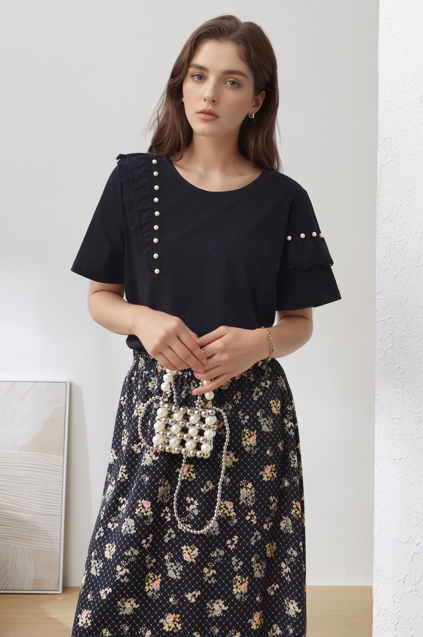 Ruffled Beaded T-Shirt DXZ1808