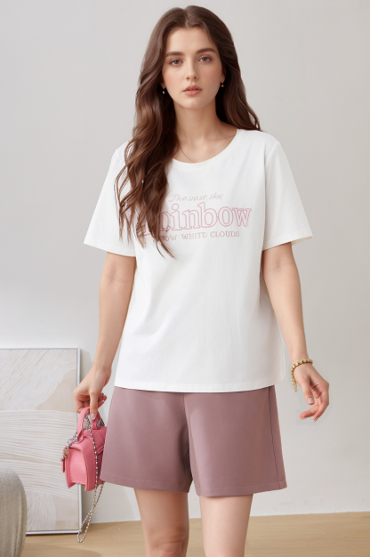 Round Neck Letter Embroidery Fashion Top EXZ2900