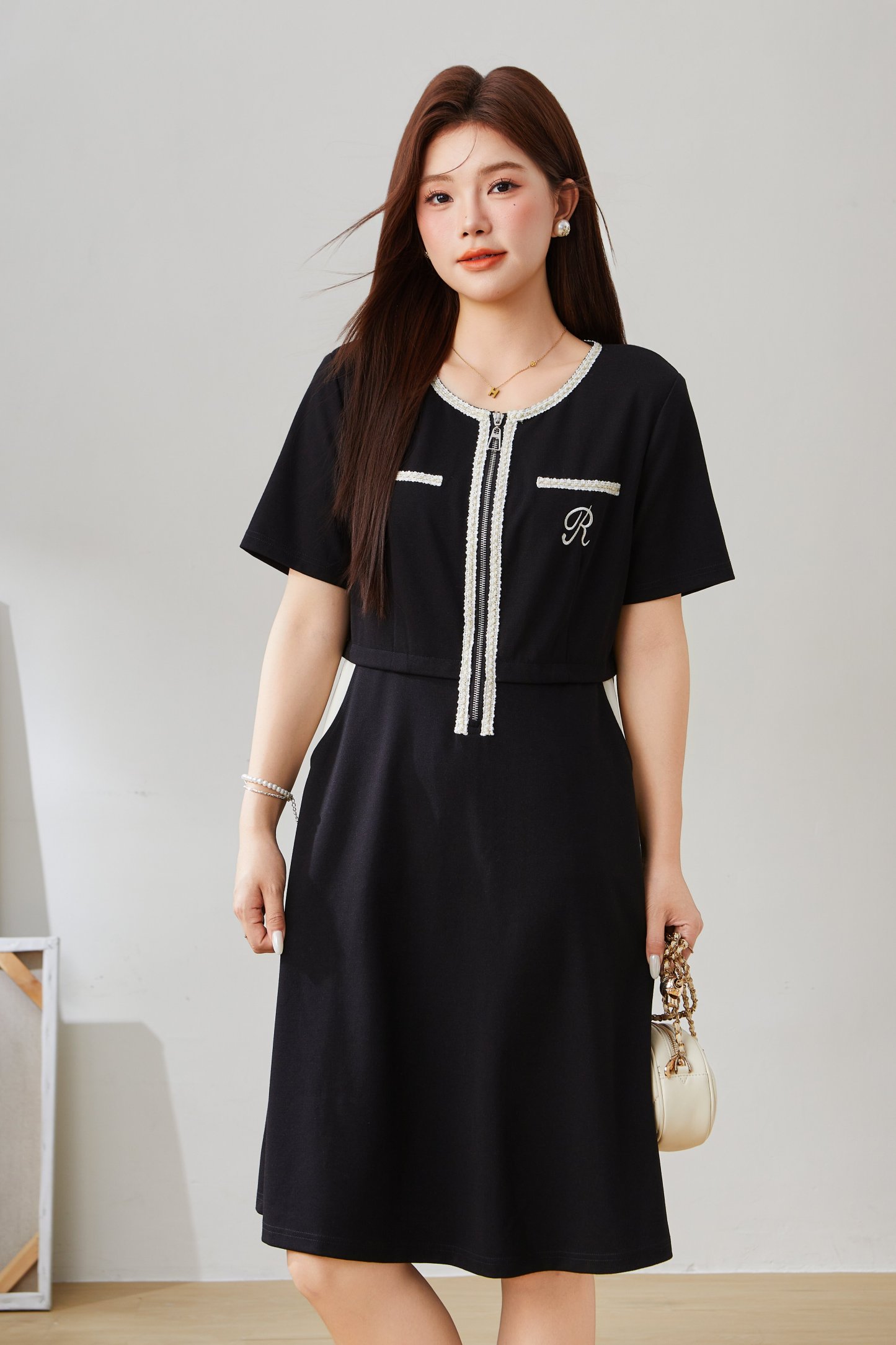 Spliced French Style Elegant Waist-Cinching Dress EXQ5376
