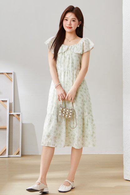 Doll Collar Slimming Floral Dress EXQ5350