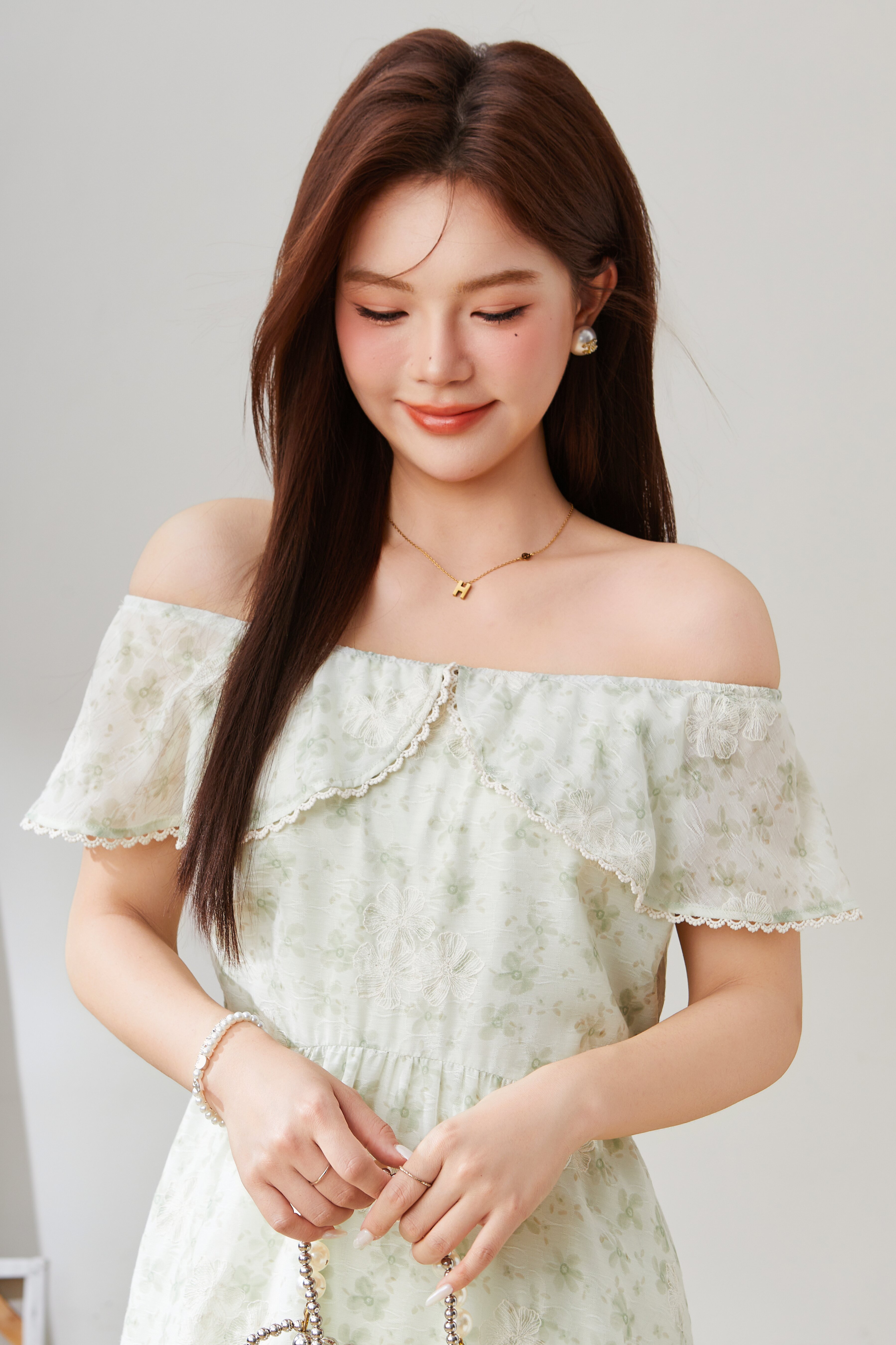 Doll Collar Slimming Floral Dress EXQ5350