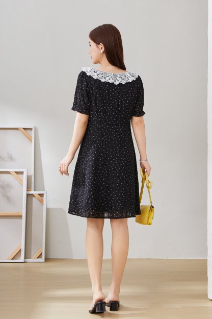 Round Neck Lace Trim Floral Dress EXQ5556