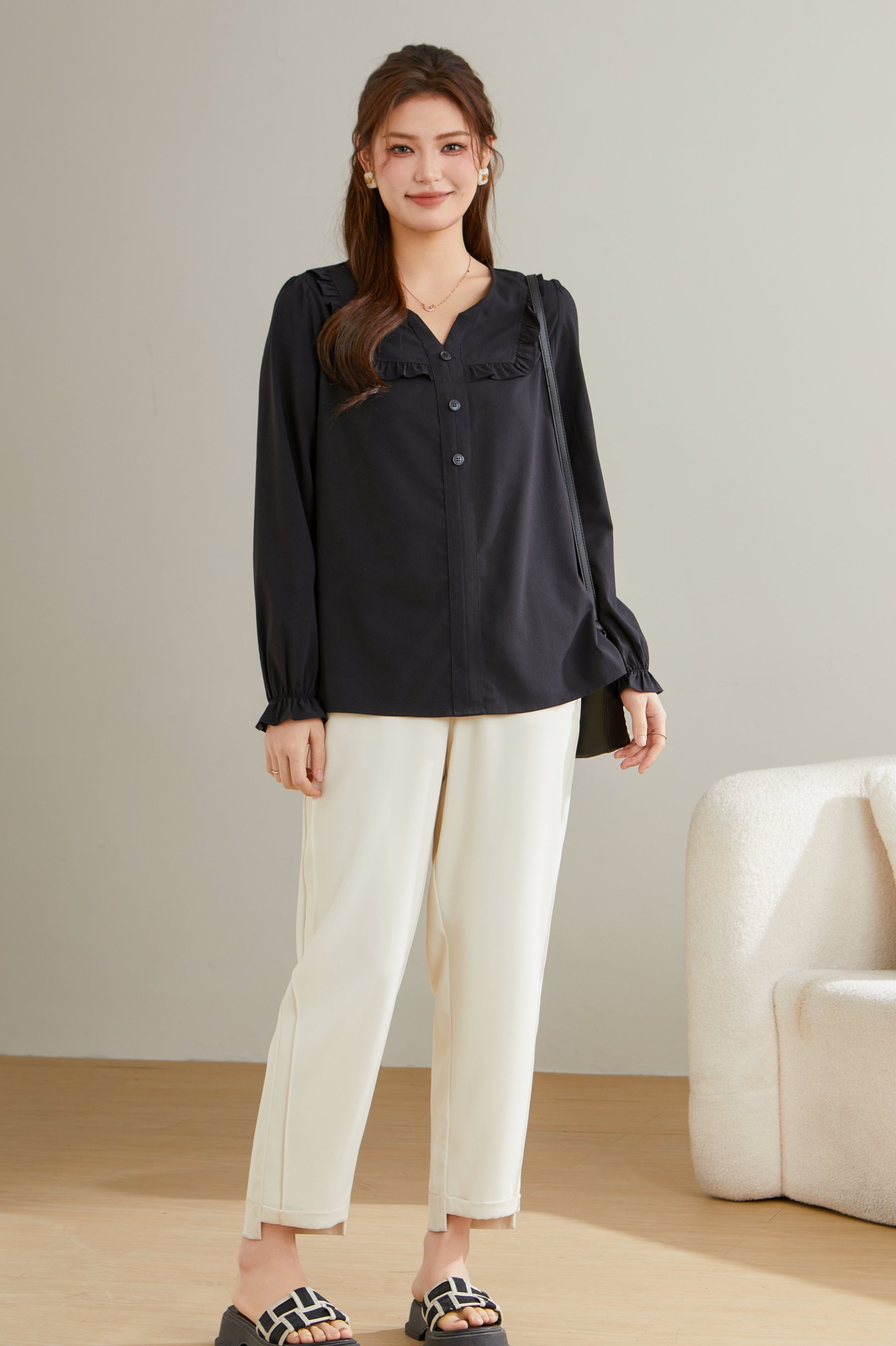 Ruffled Edge Patchwork Blouse ECA2521