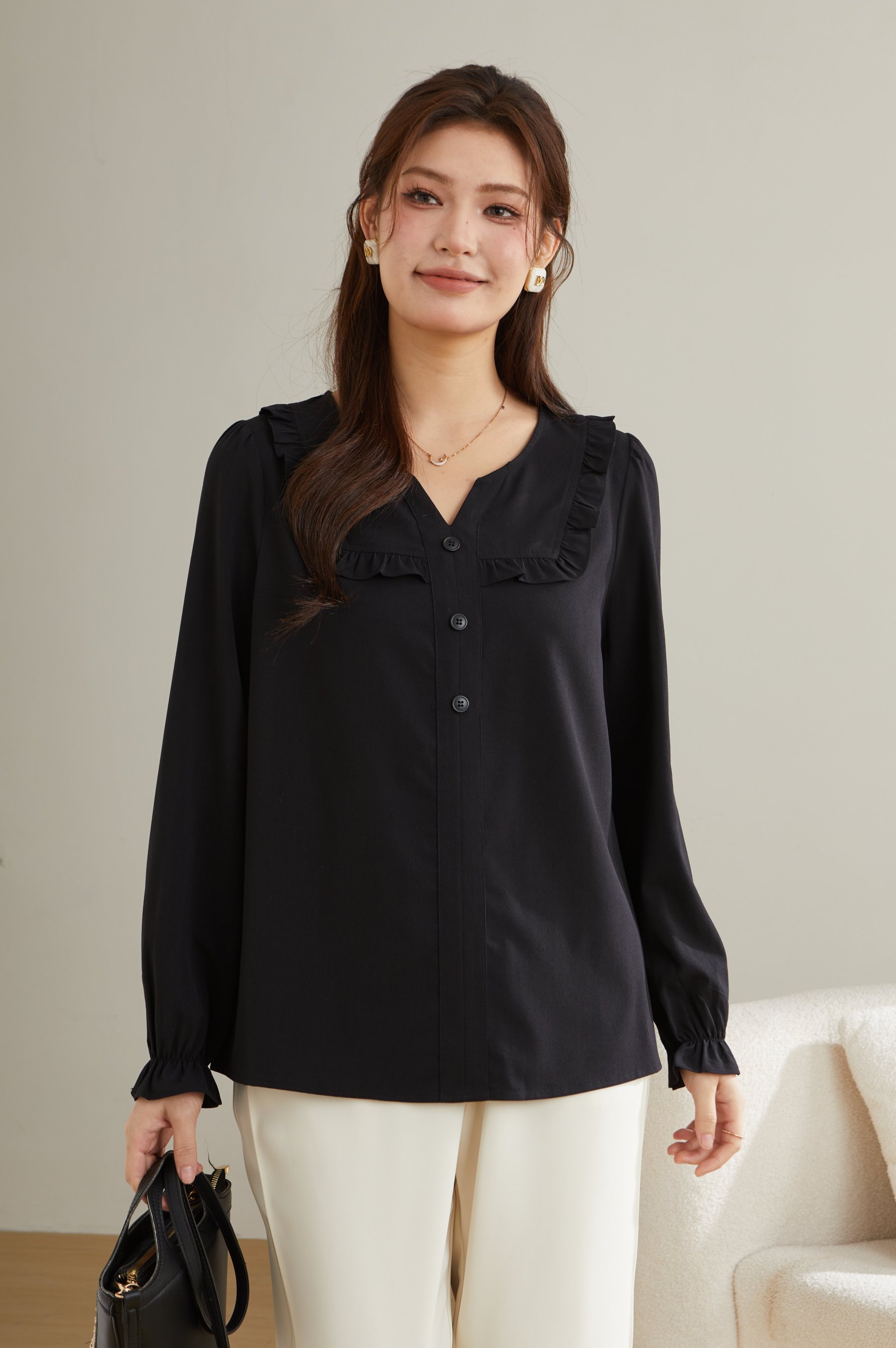 Ruffled Edge Patchwork Blouse ECA2521