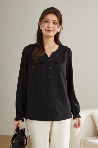 Ruffled Edge Patchwork Blouse ECA2521