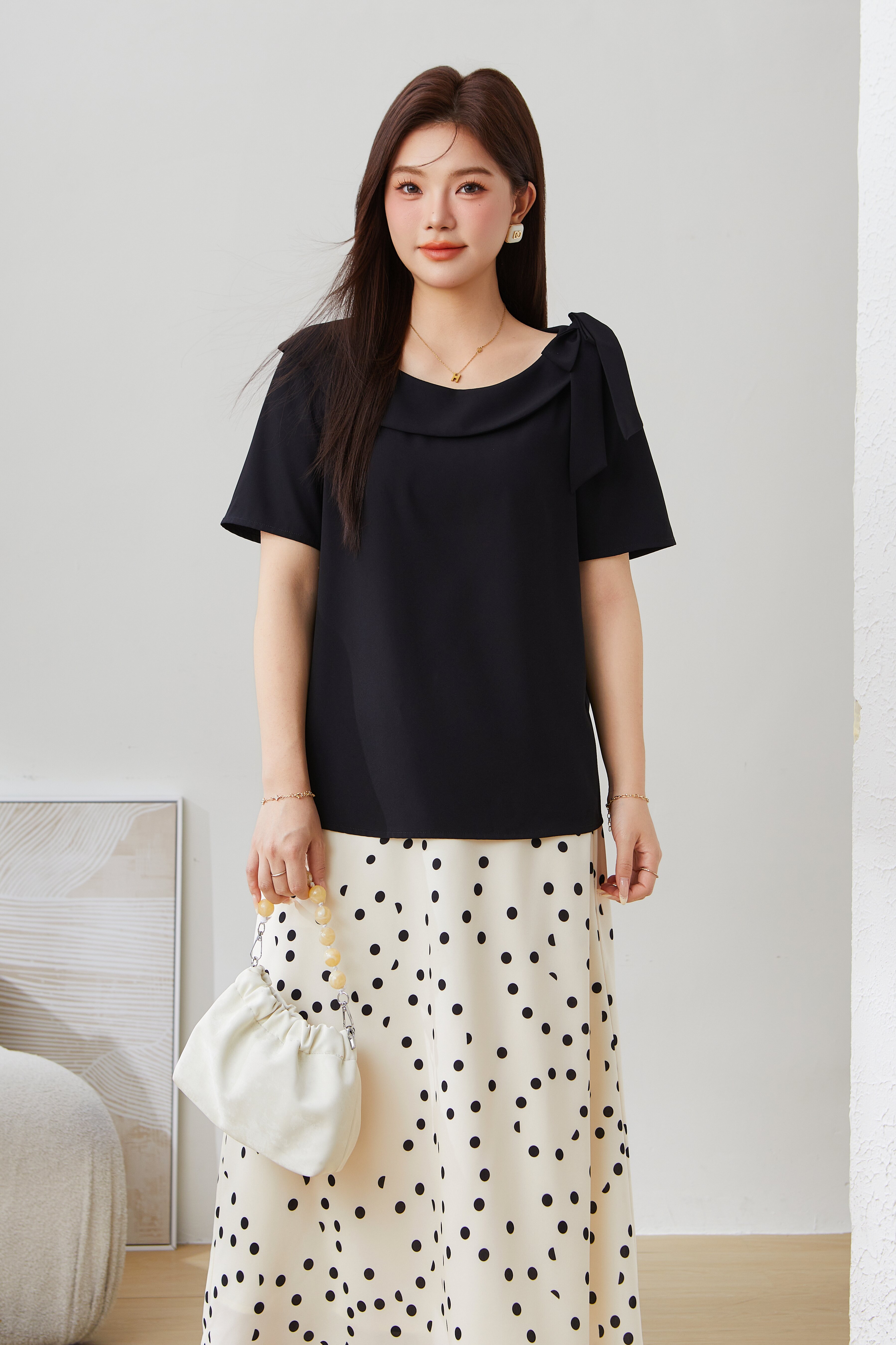 SEA French Asymmetric Bow Shirt Exa5092