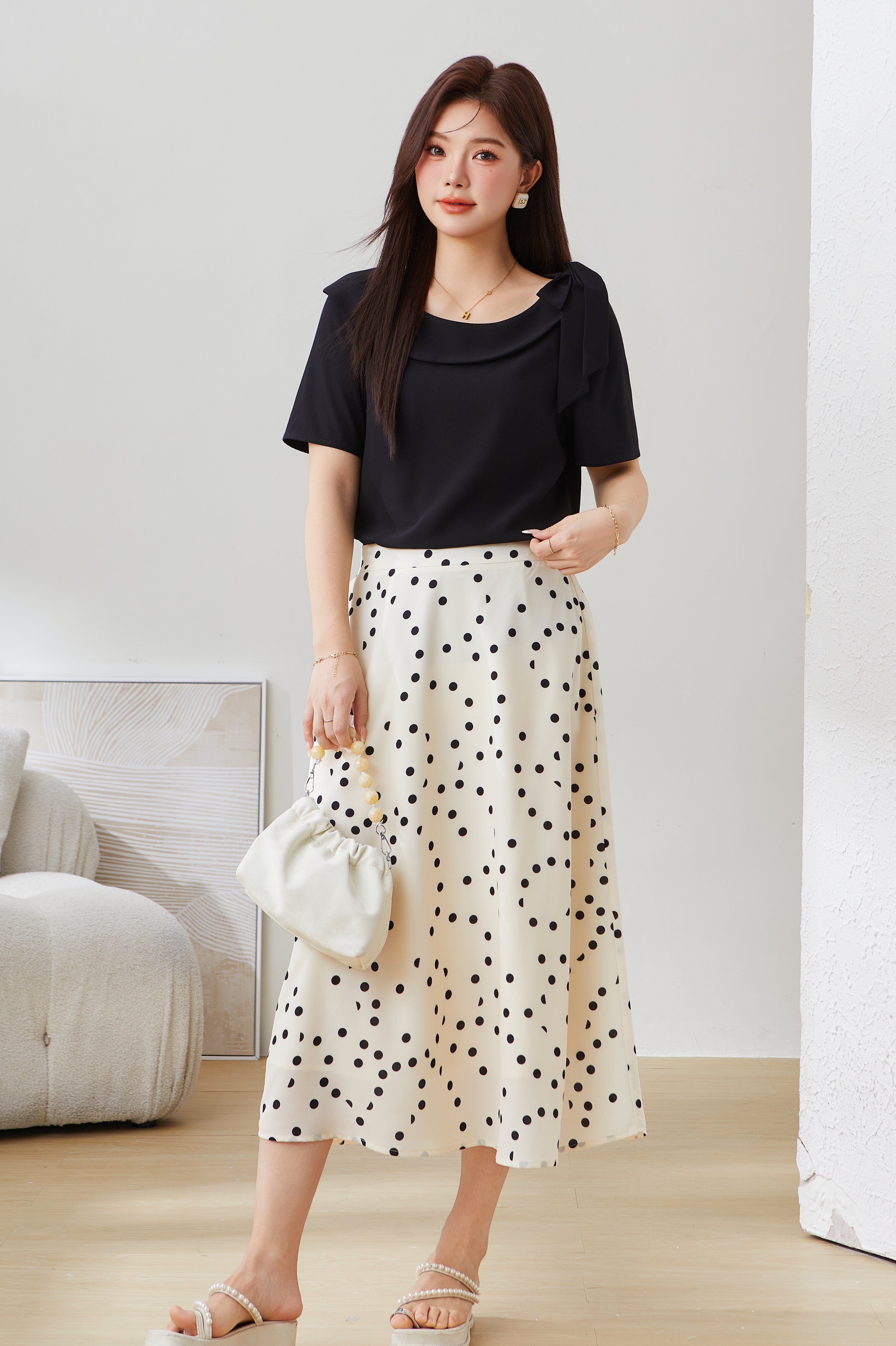 SEA French Asymmetric Bow Shirt Exa5092