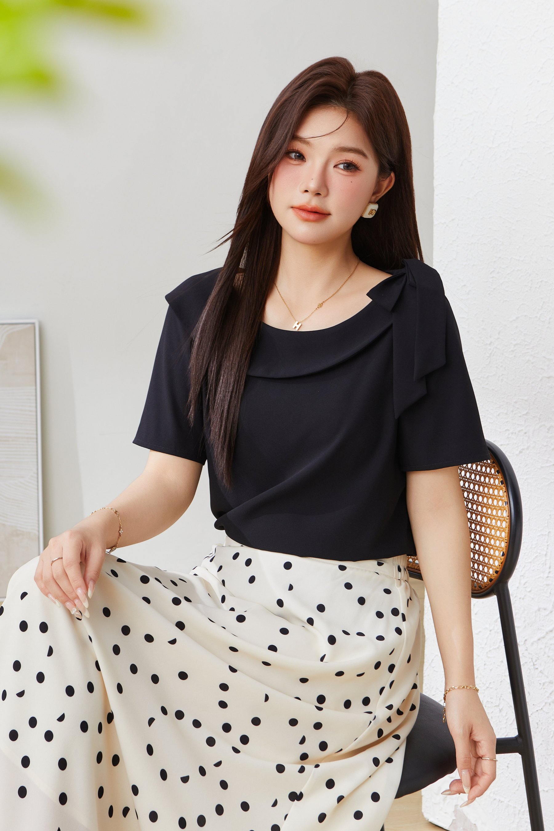 SEA French Asymmetric Bow Shirt Exa5092