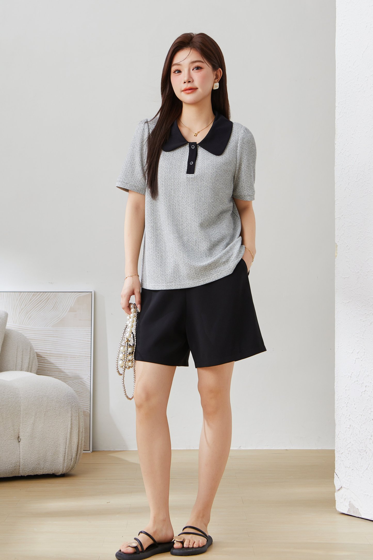POLO Collar Textured Top EXZ5255