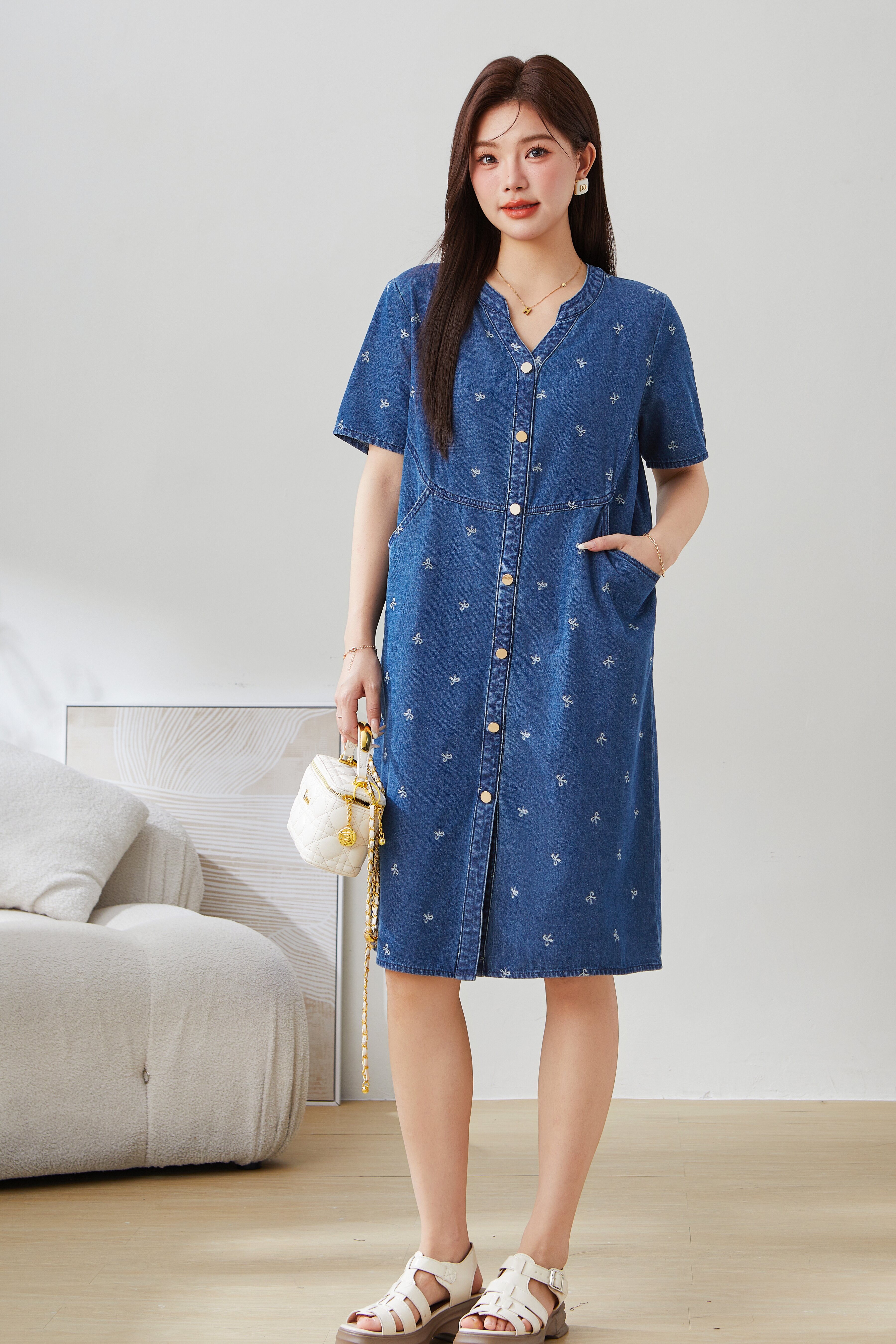 Casual Jacquard Denim Dress EXQ5196
