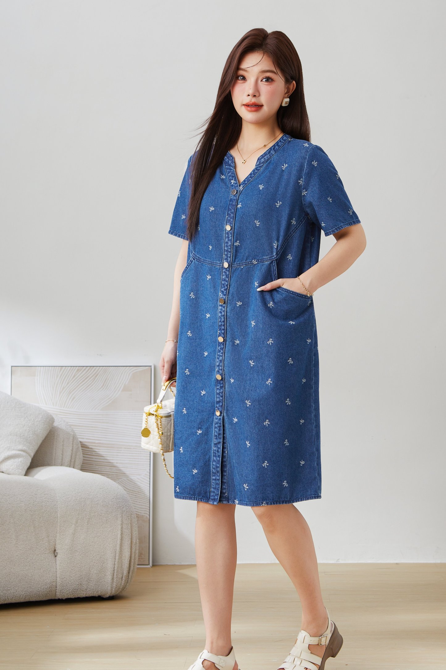 Casual Jacquard Denim Dress EXQ5196