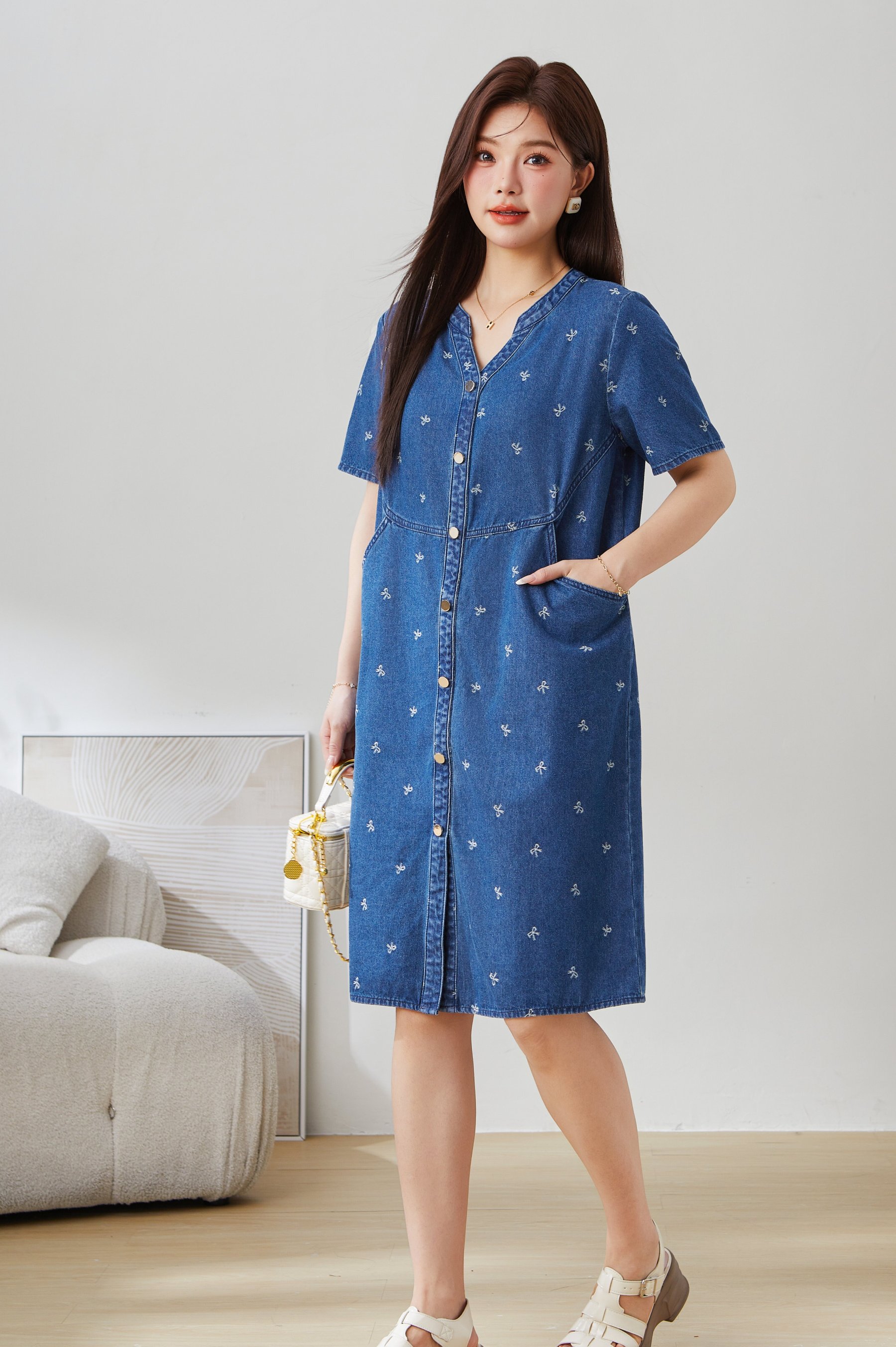 Casual Jacquard Denim Dress EXQ5196