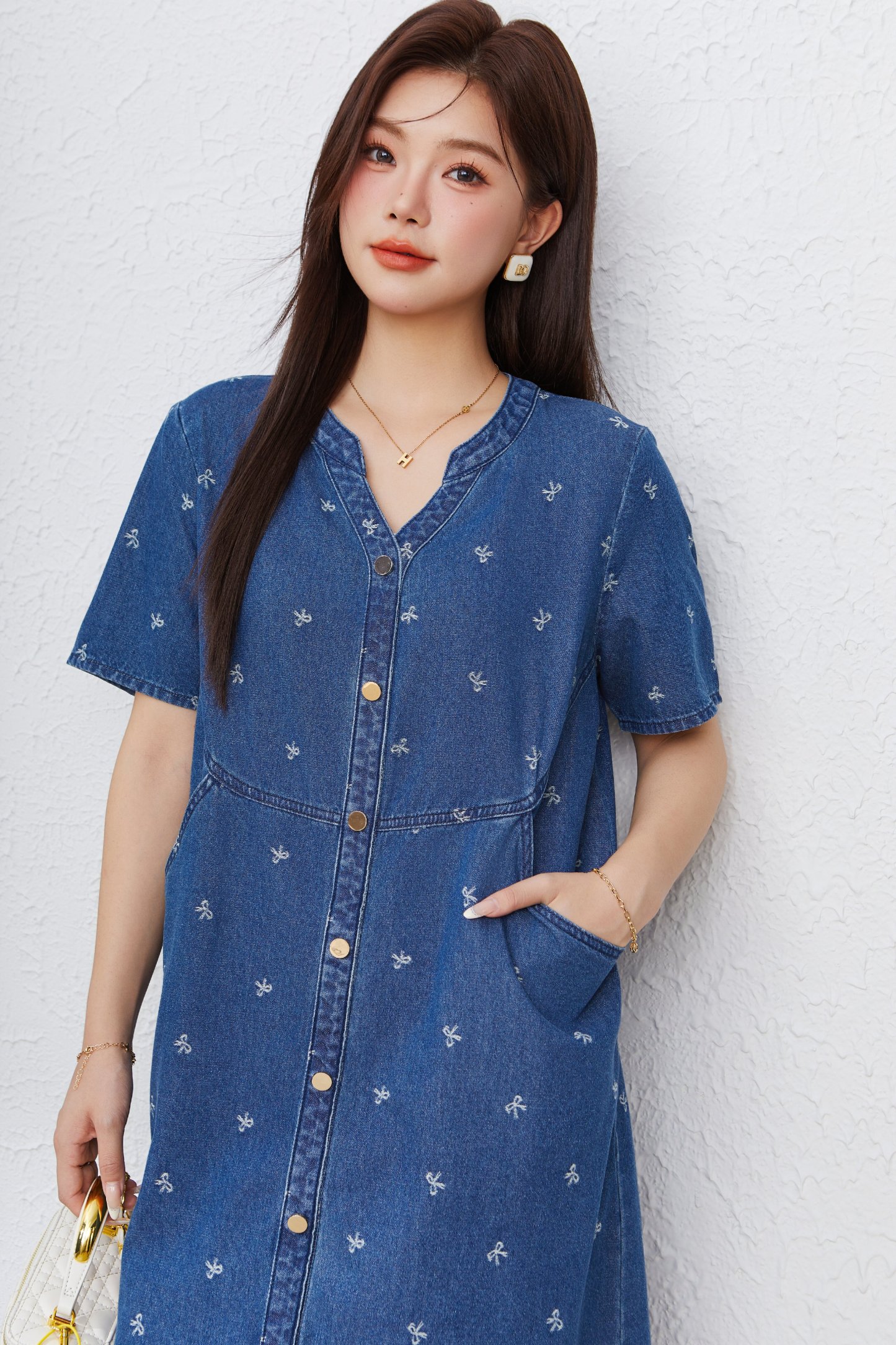 Casual Jacquard Denim Dress EXQ5196
