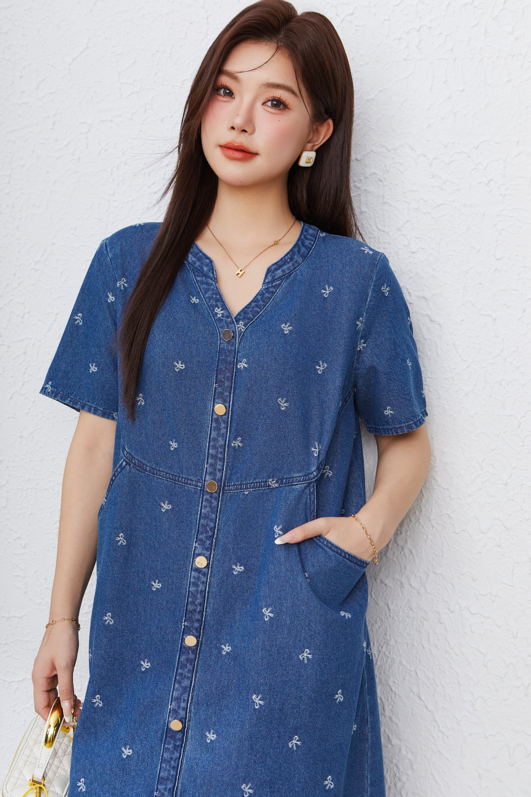 Casual Jacquard Denim Dress EXQ5196