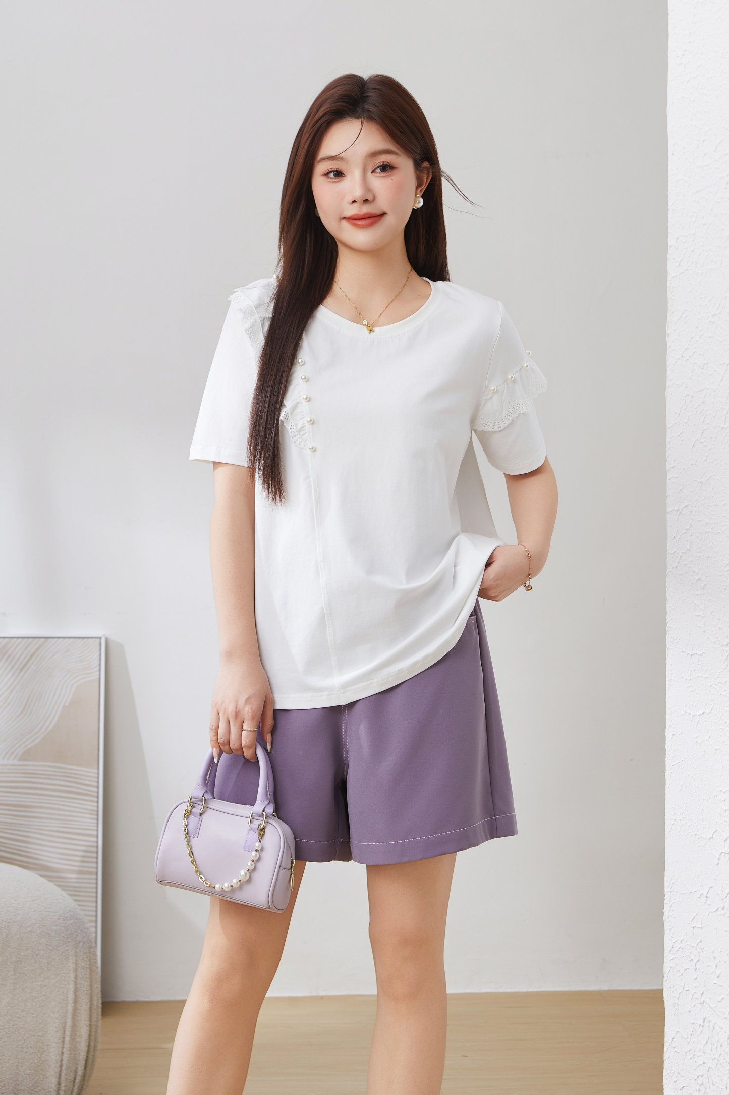 Ruffled Beaded T-Shirt DXZ1808