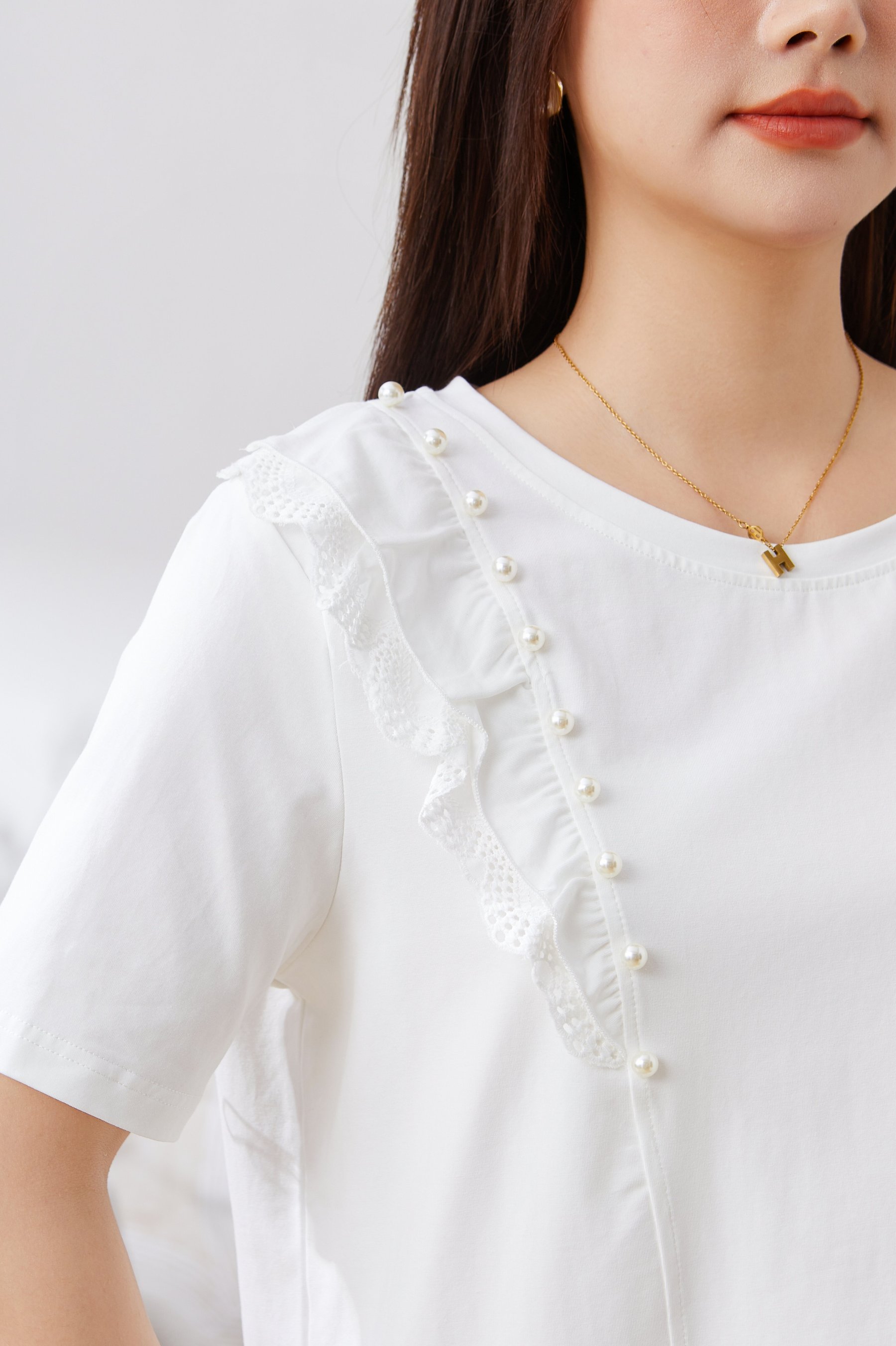 Ruffled Beaded T-Shirt DXZ1808