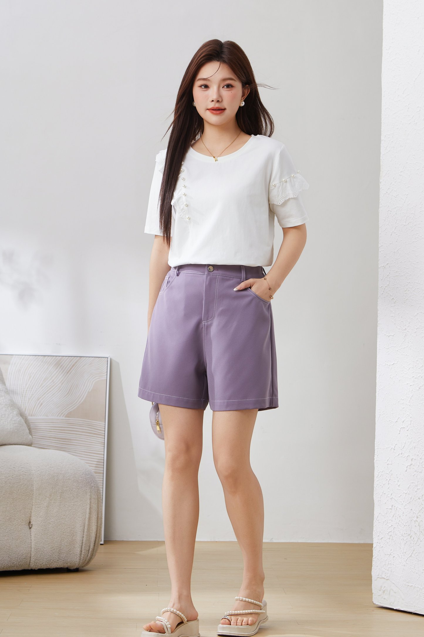 Ruffled Beaded T-Shirt DXZ1808