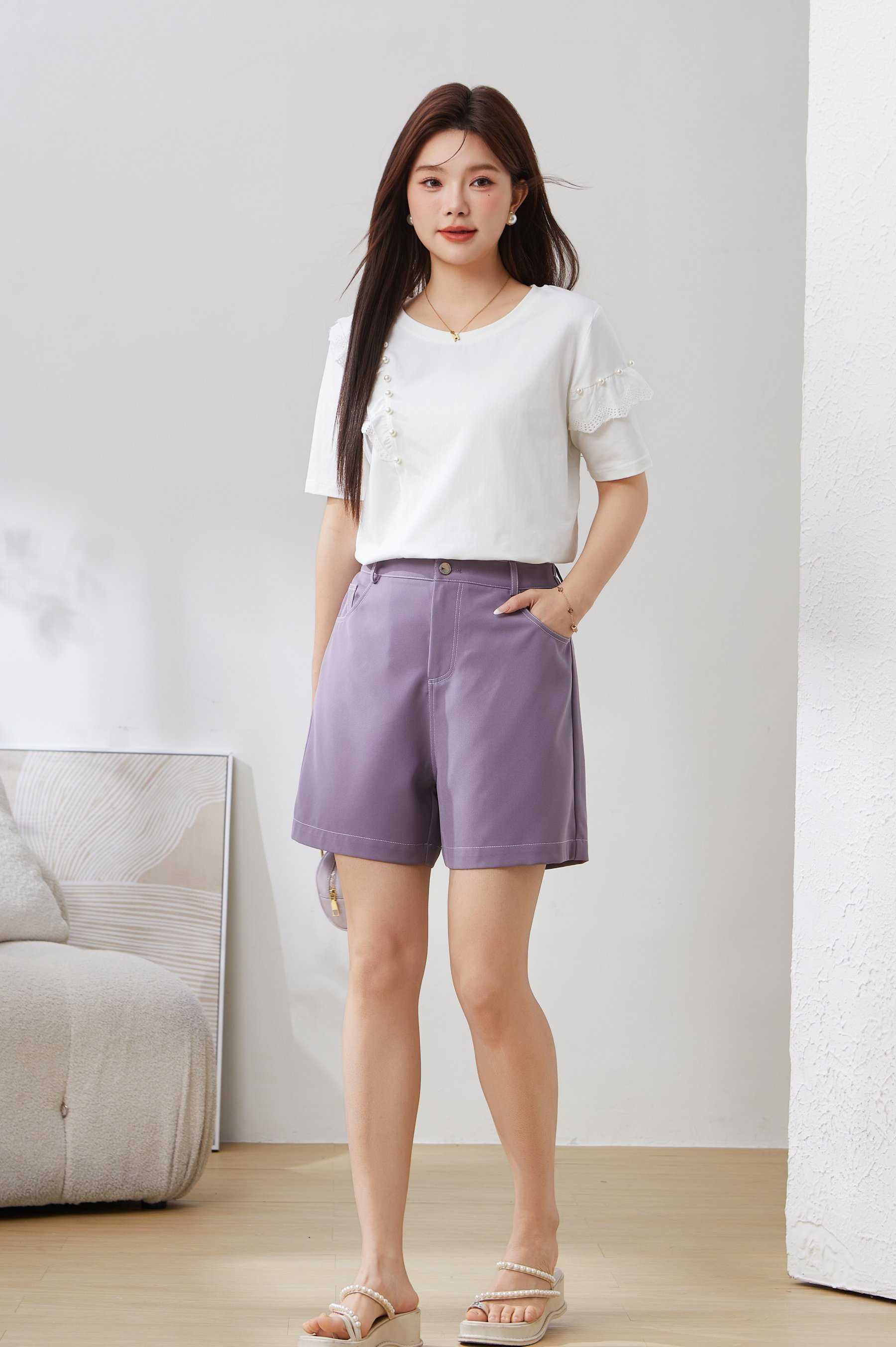 Ruffled Beaded T-Shirt DXZ1808