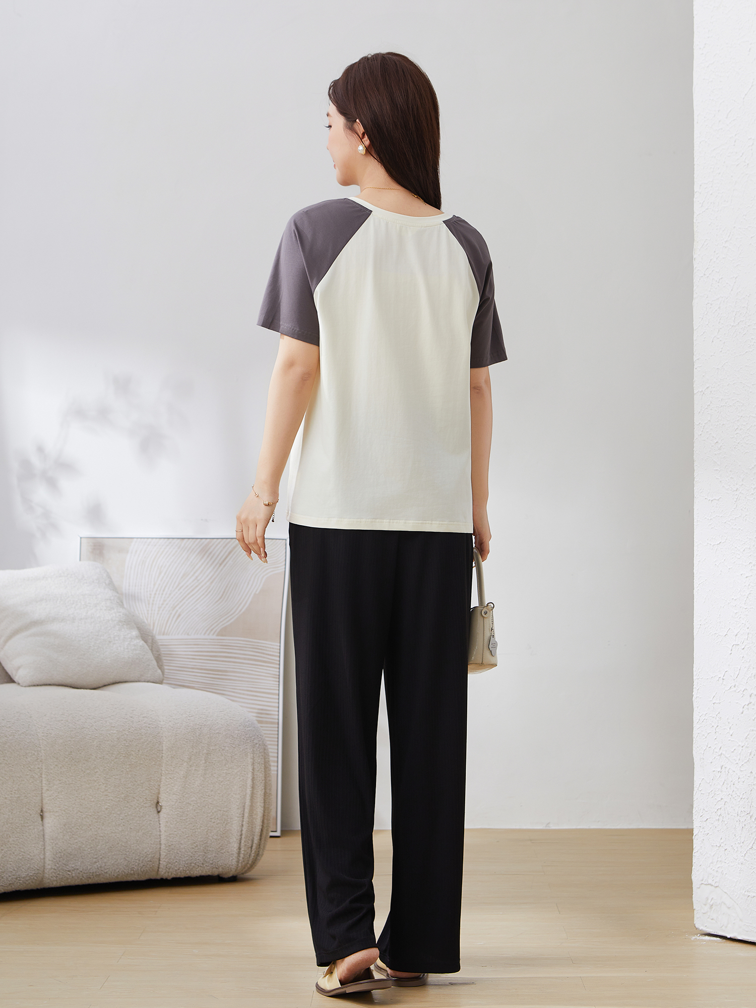 Color Block Raglan Sleeve Printed Versatile T-Shirt DXZ1271