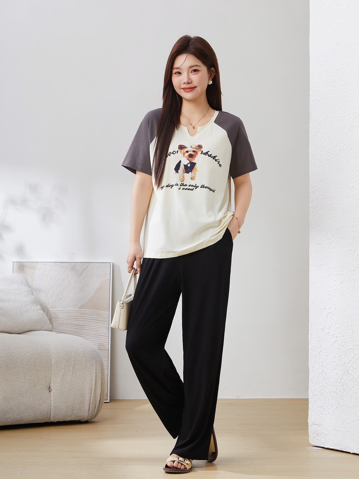 Color Block Raglan Sleeve Printed Versatile T-Shirt DXZ1271