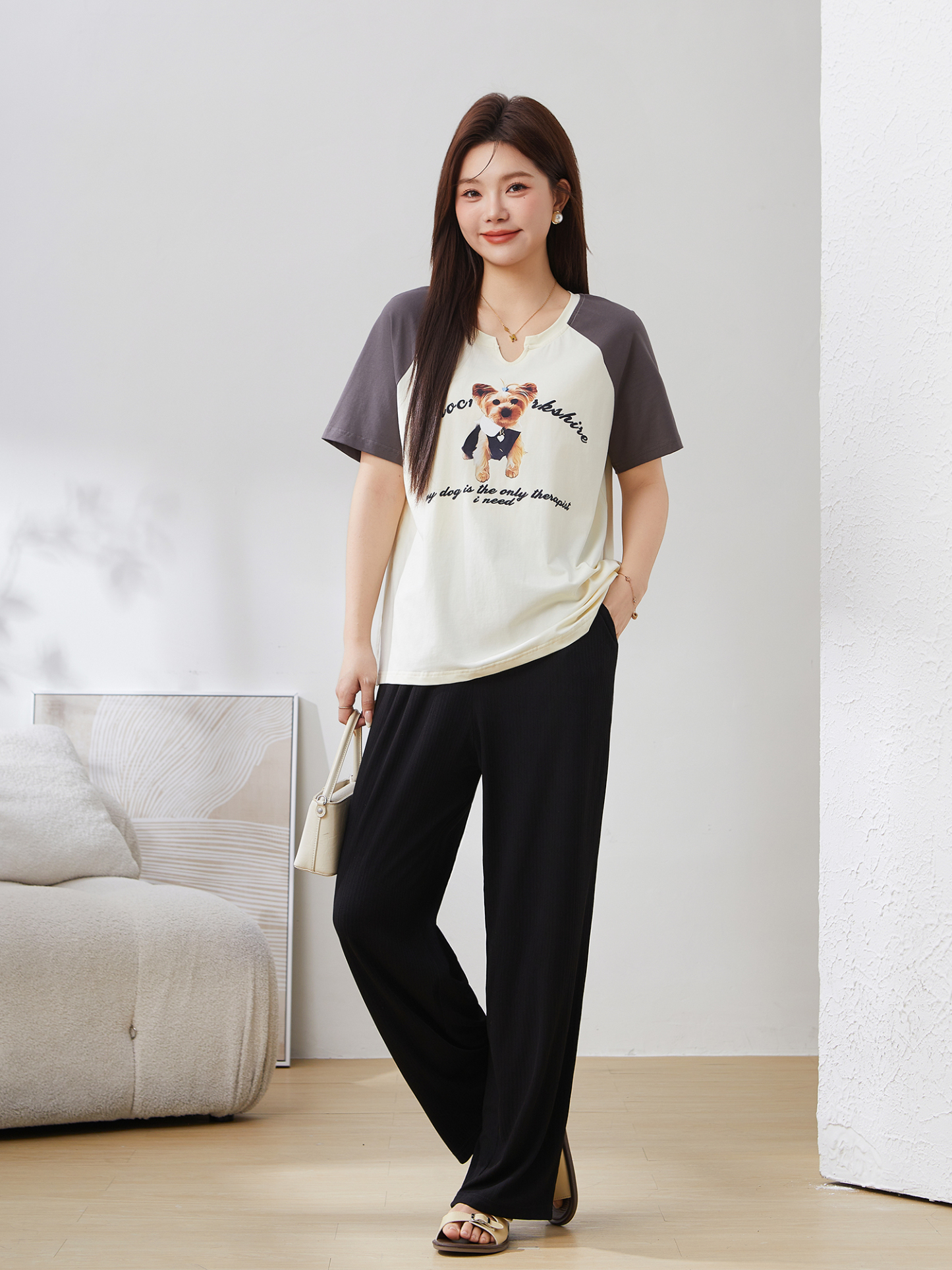 Color Block Raglan Sleeve Printed Versatile T-Shirt DXZ1271