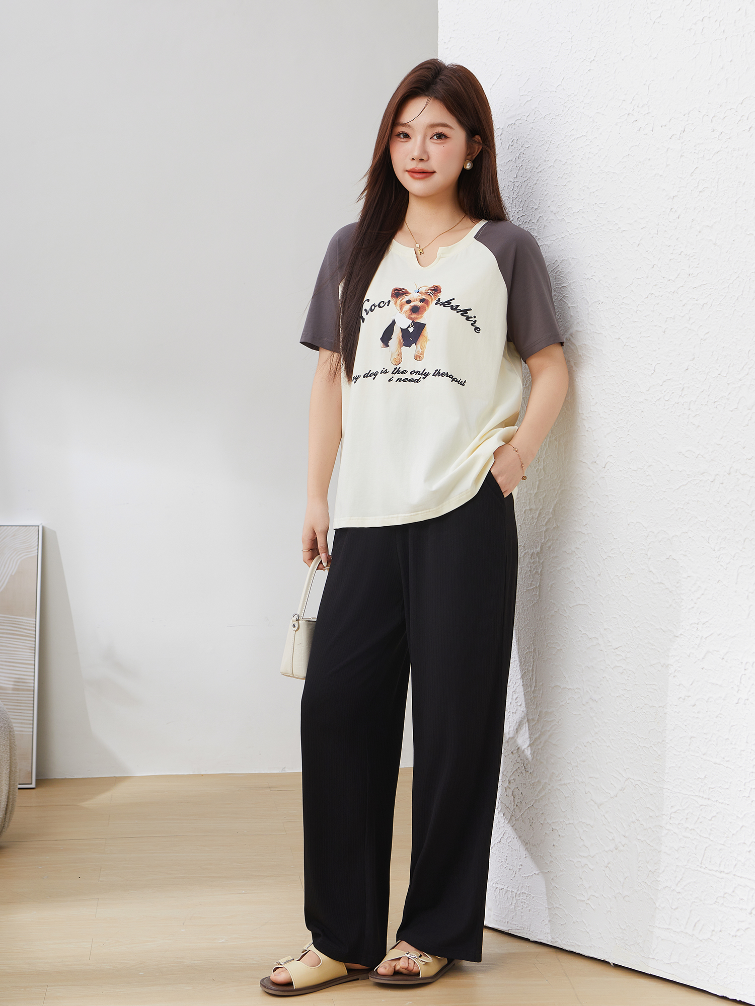 Color Block Raglan Sleeve Printed Versatile T-Shirt DXZ1271