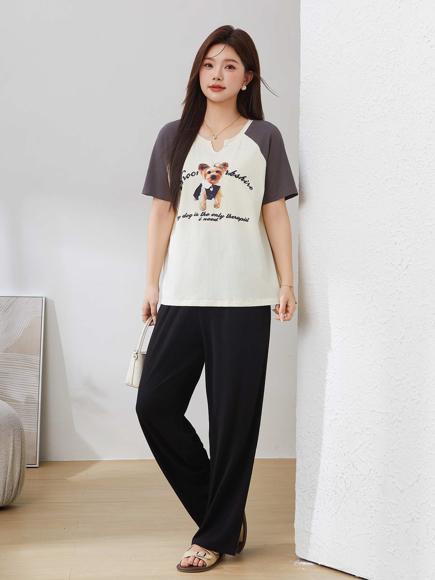 Color Block Raglan Sleeve Printed Versatile T-Shirt DXZ1271