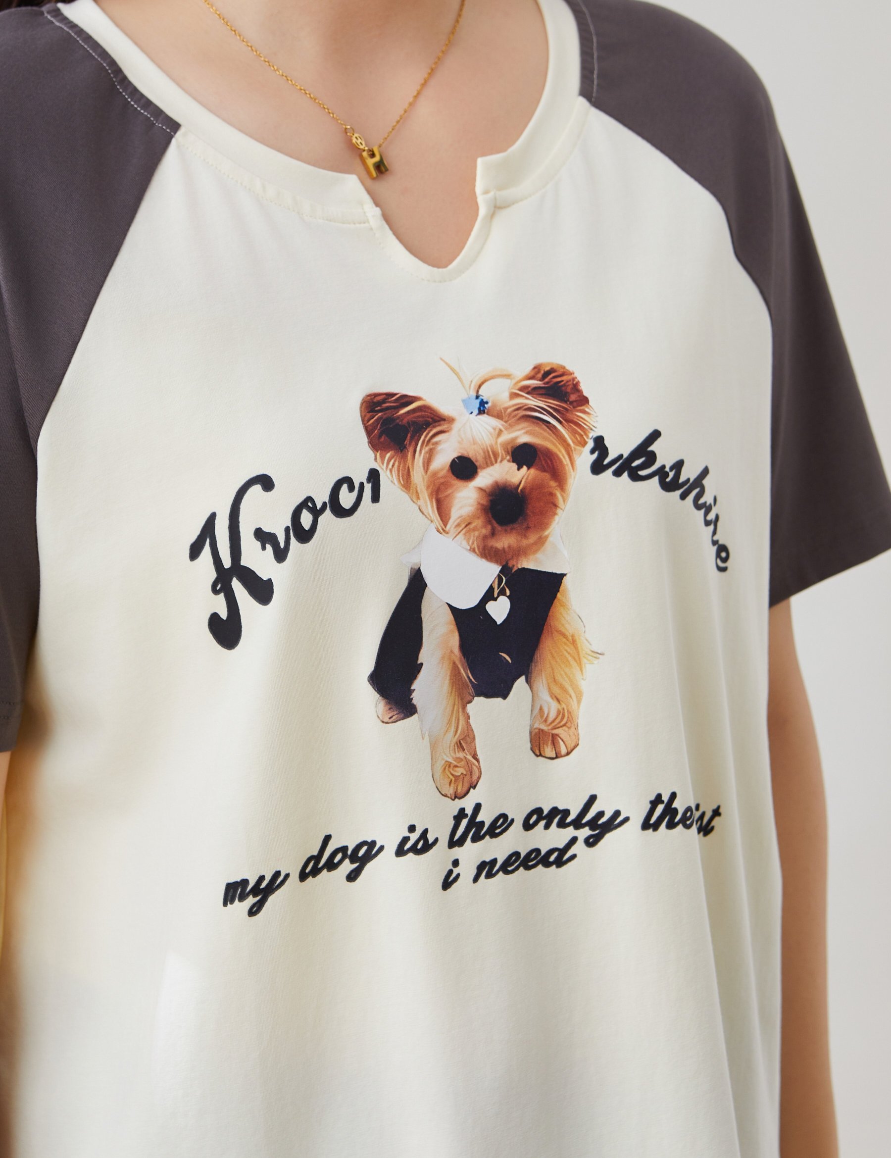 US Color Block Raglan Sleeve Printed Versatile T-Shirt DXZ1271