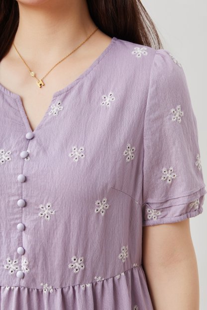 Embroidered Small V-neck Elegant Dress EXQ5086