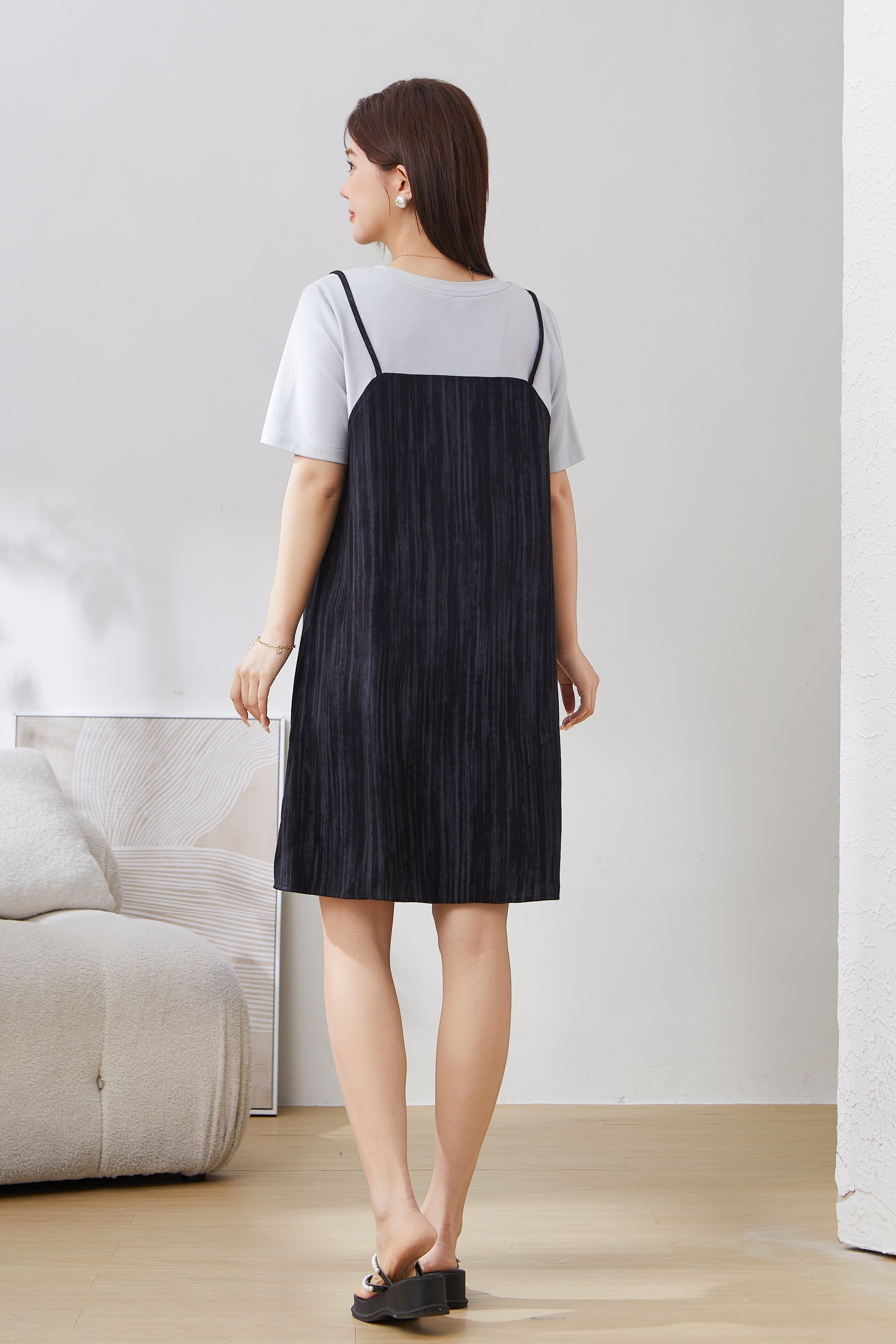 Round Neck Fake Two-Piece Patchwork Dress EXQ2978