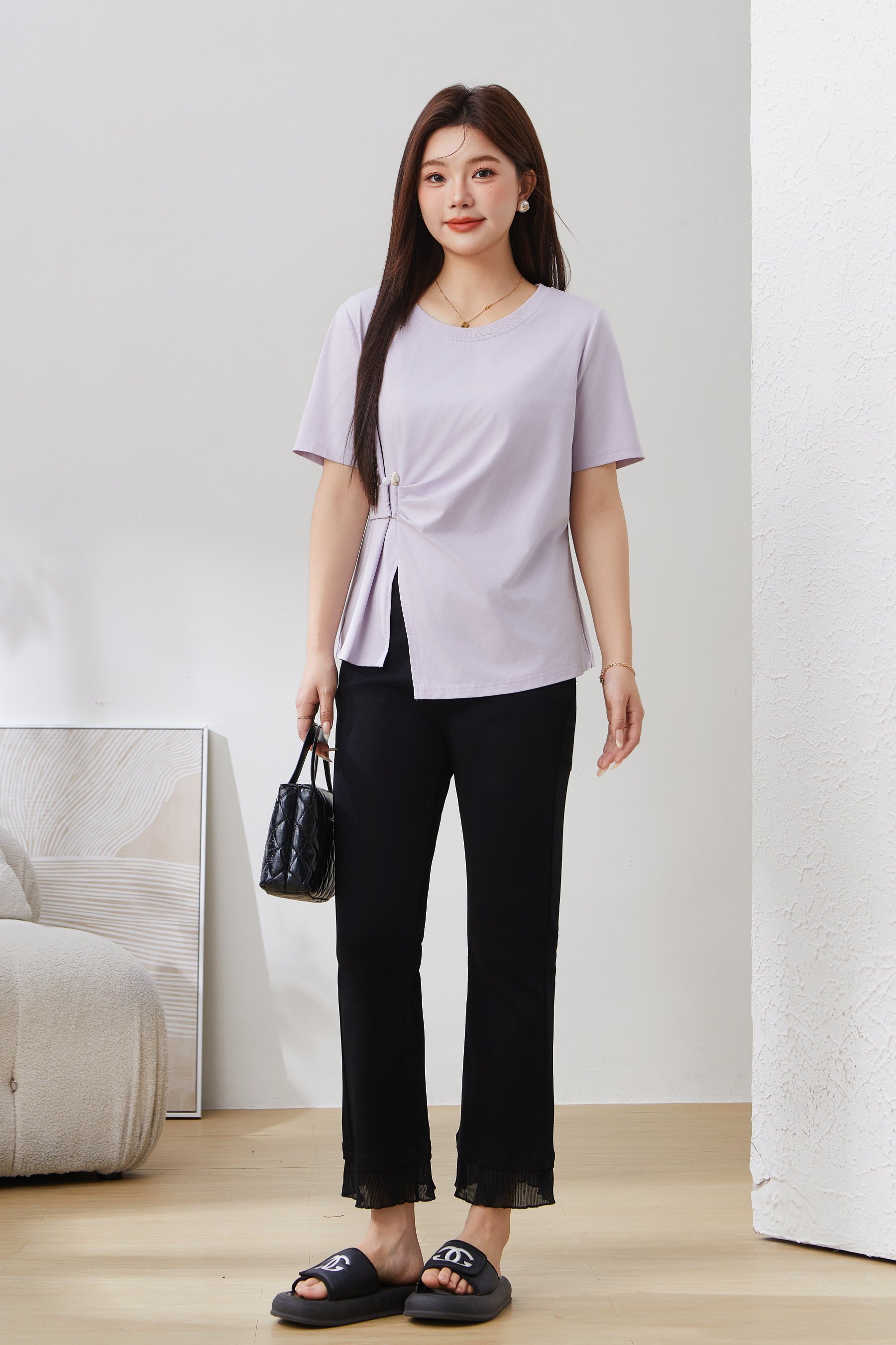 SEA Irregular Waist-Cinching Tummy-Hiding Slit Top EXZ5127