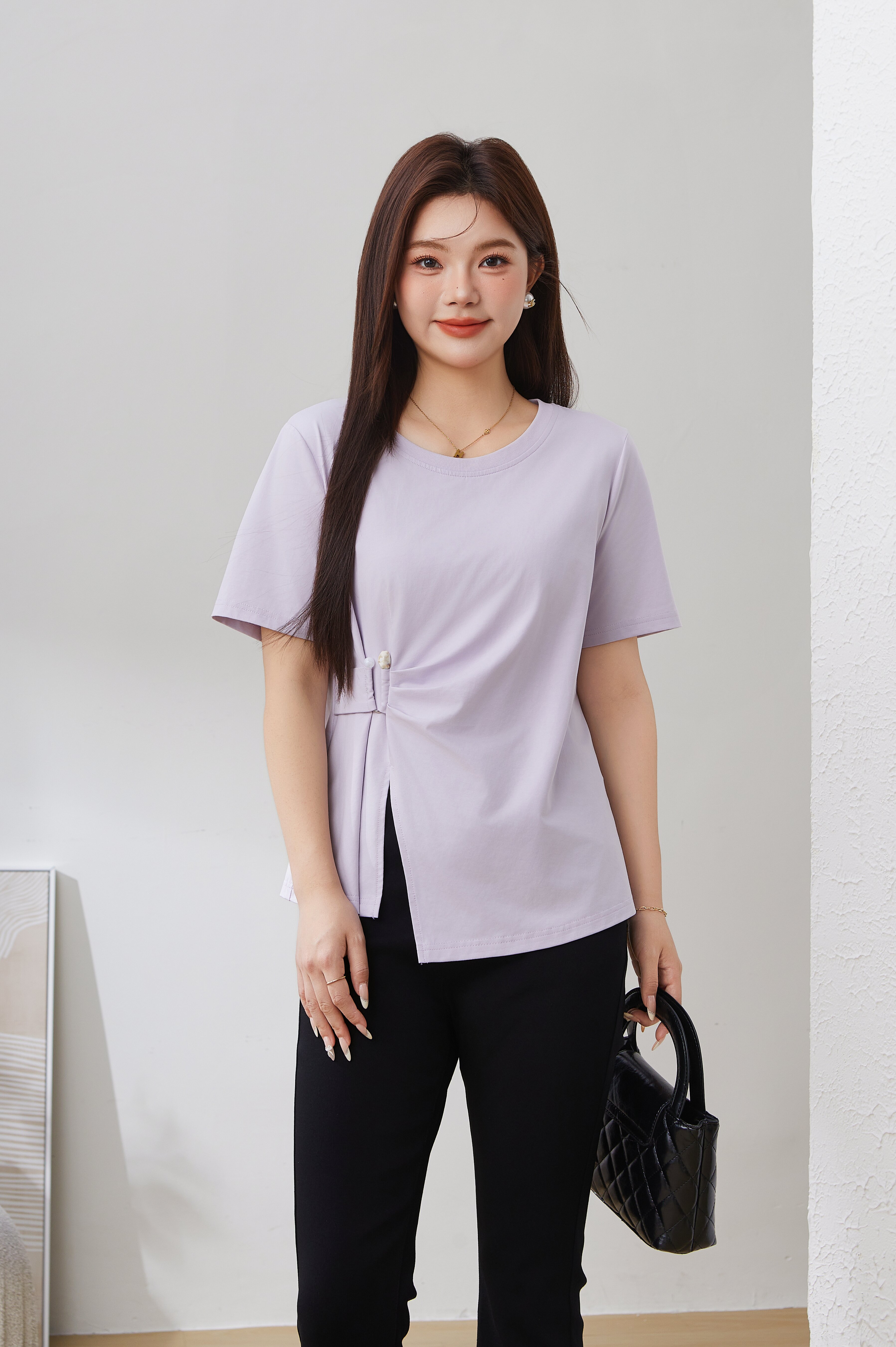 SEA Irregular Waist-Cinching Tummy-Hiding Slit Top EXZ5127