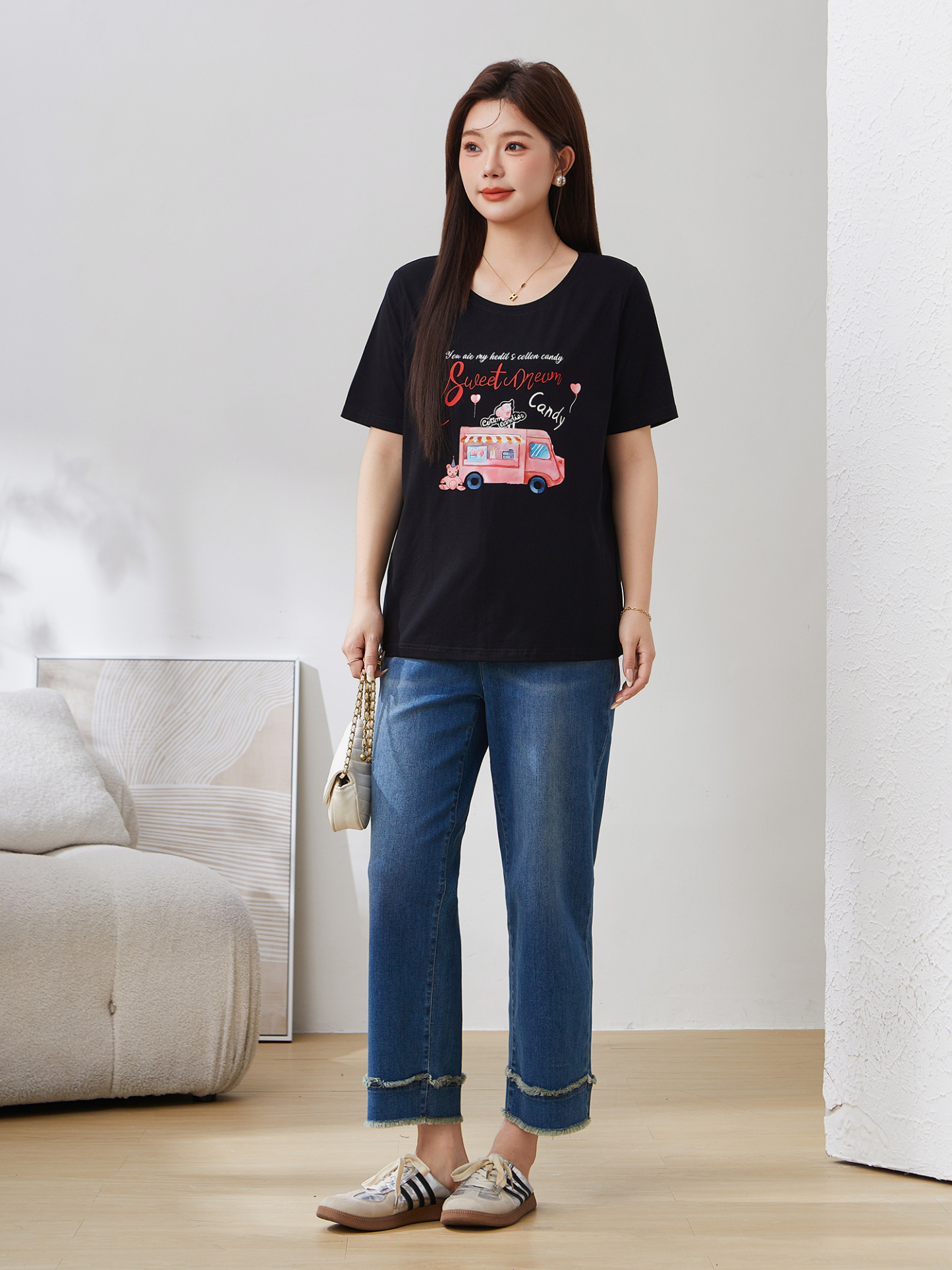 Cartoon Style Versatile Skin-friendly Knitted T-shirt DXZ1330