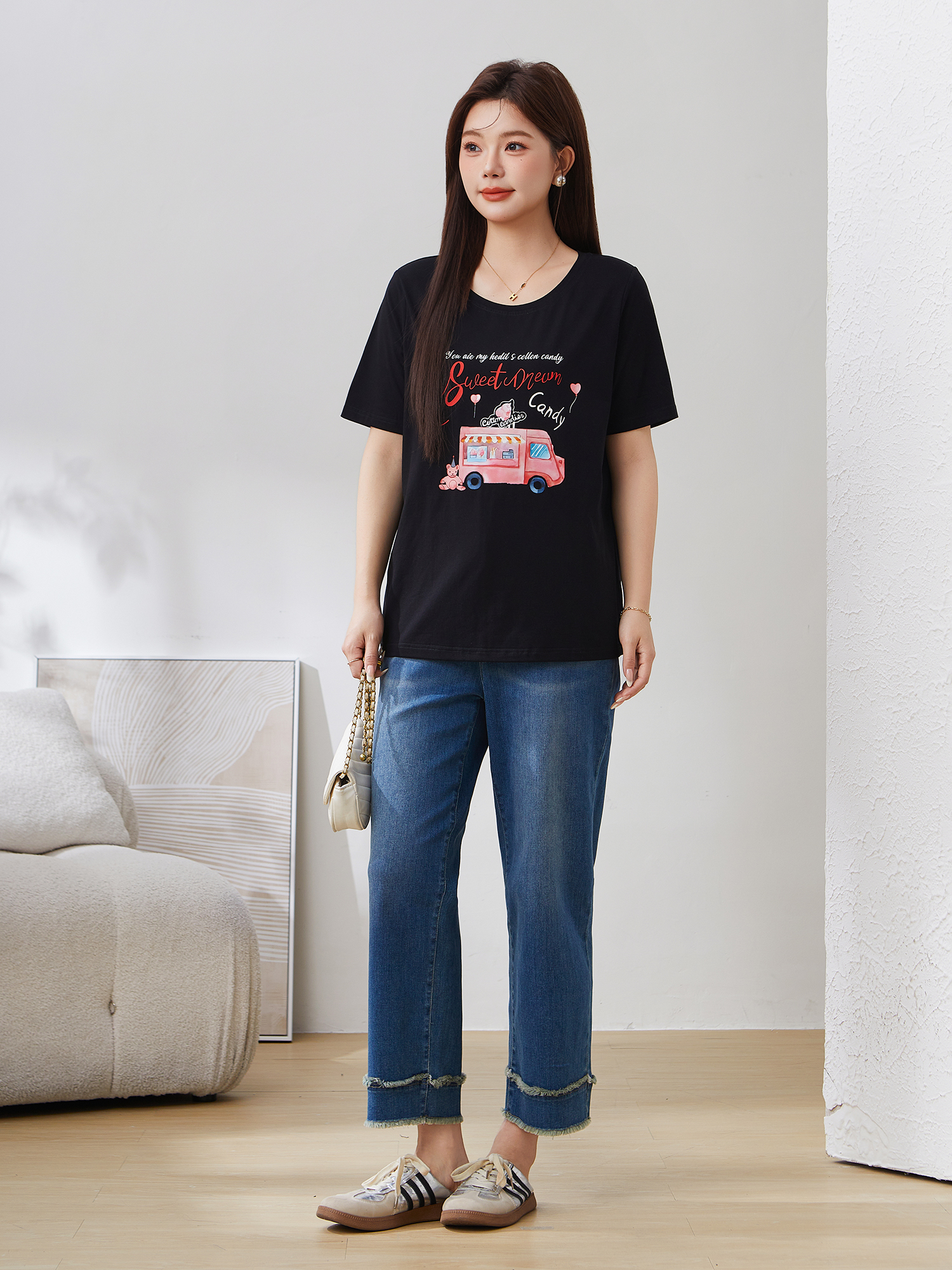 Cartoon Style Versatile Skin-friendly Knitted T-shirt DXZ1330