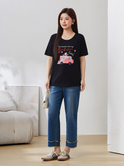 Cartoon Style Versatile Skin-friendly Knitted T-shirt DXZ1330