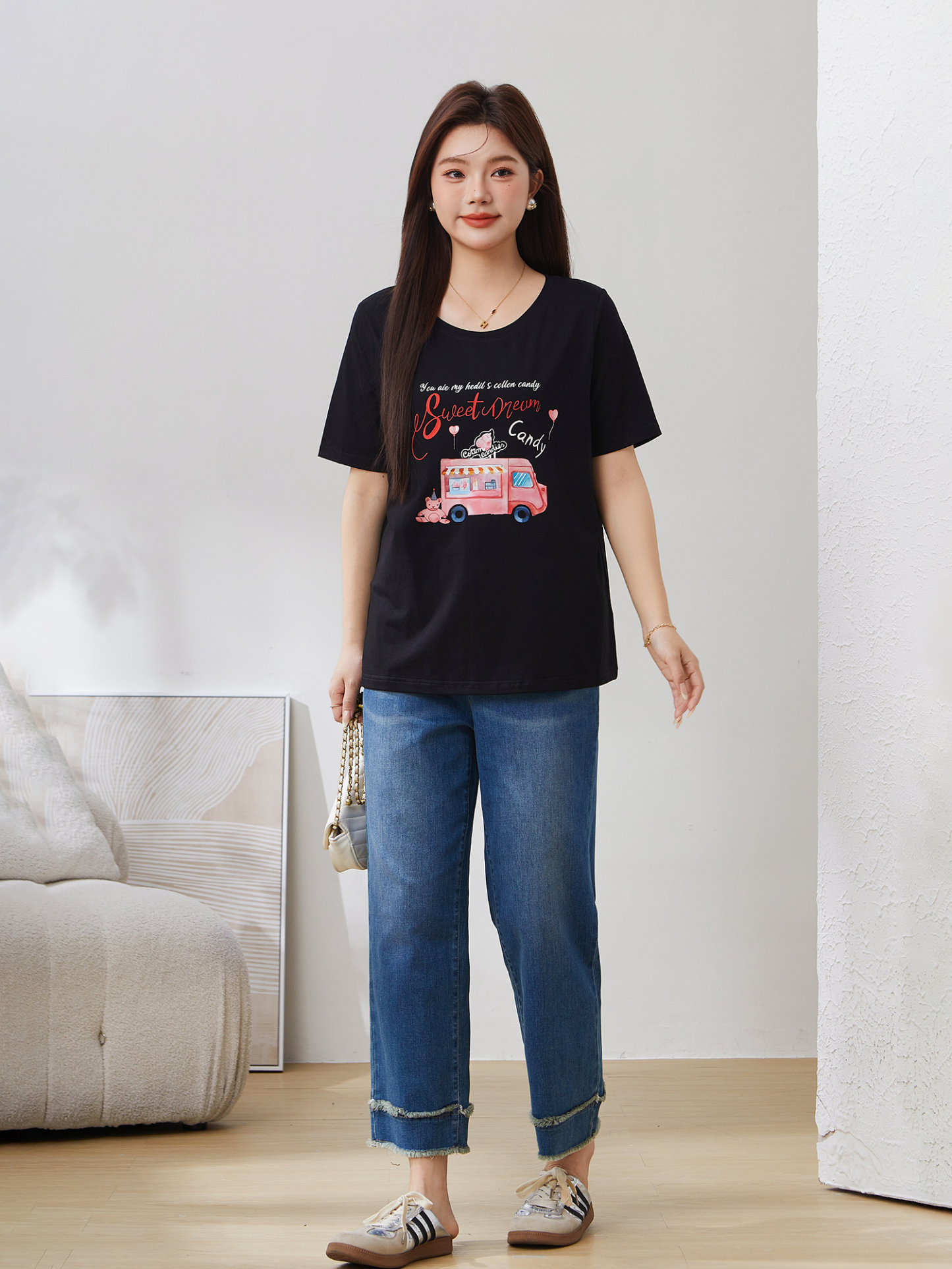 Cartoon Style Versatile Skin-friendly Knitted T-shirt DXZ1330