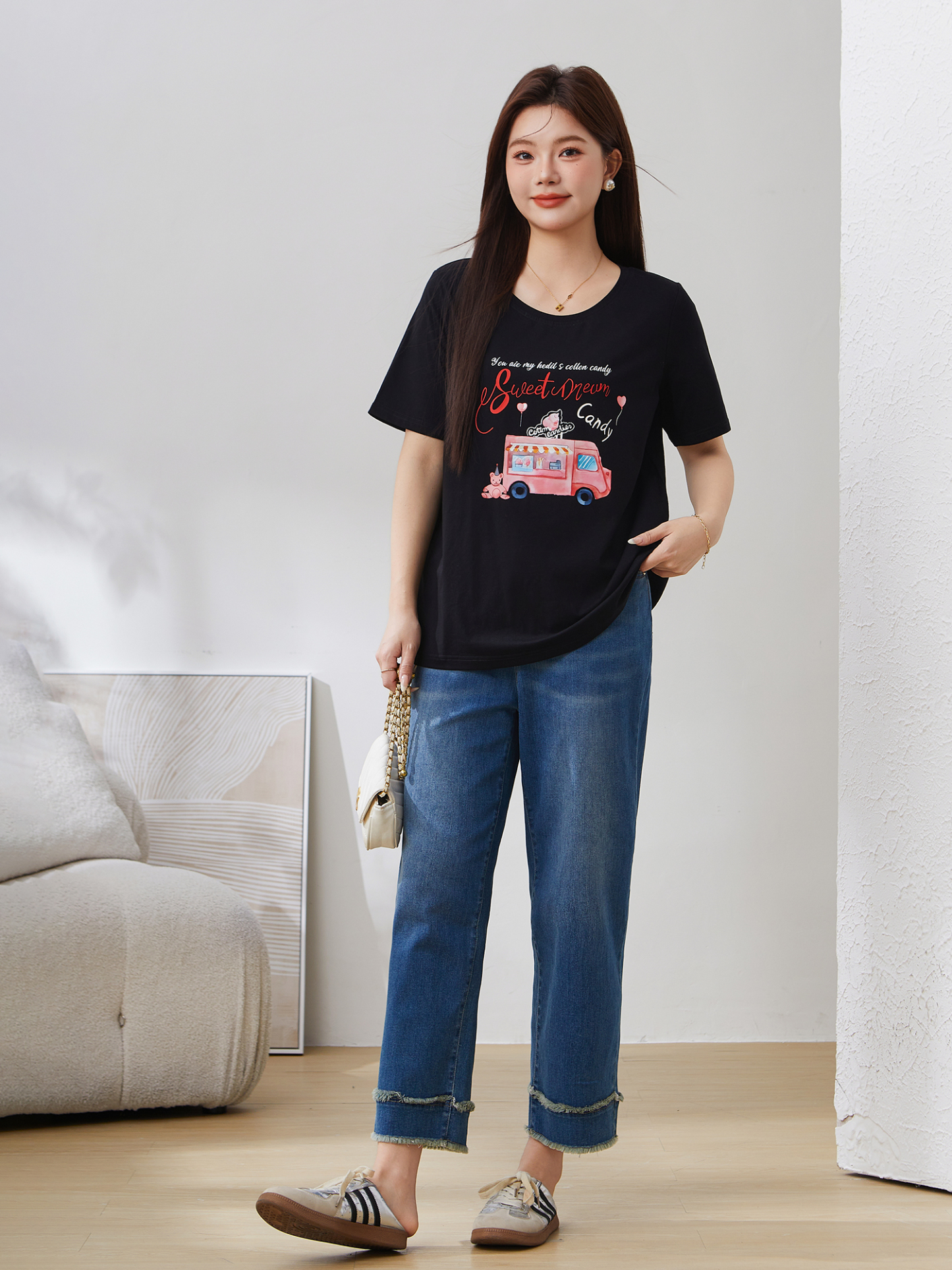 Cartoon Style Versatile Skin-friendly Knitted T-shirt DXZ1330