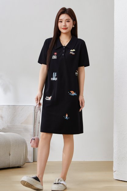 SEA 3D Printed Polo Collar Knit Dress EXQ5152