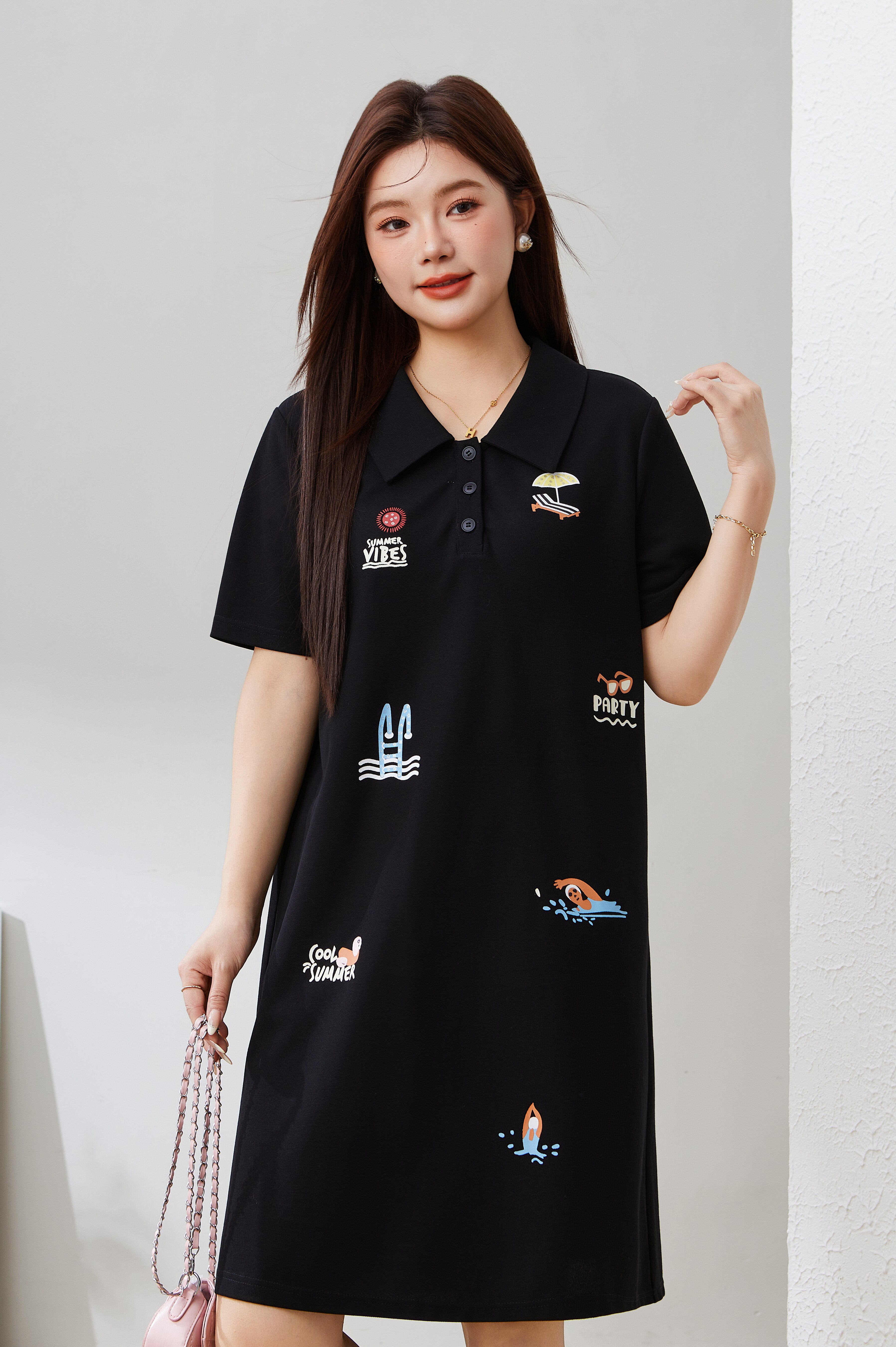 SEA 3D Printed Polo Collar Knit Dress EXQ5152