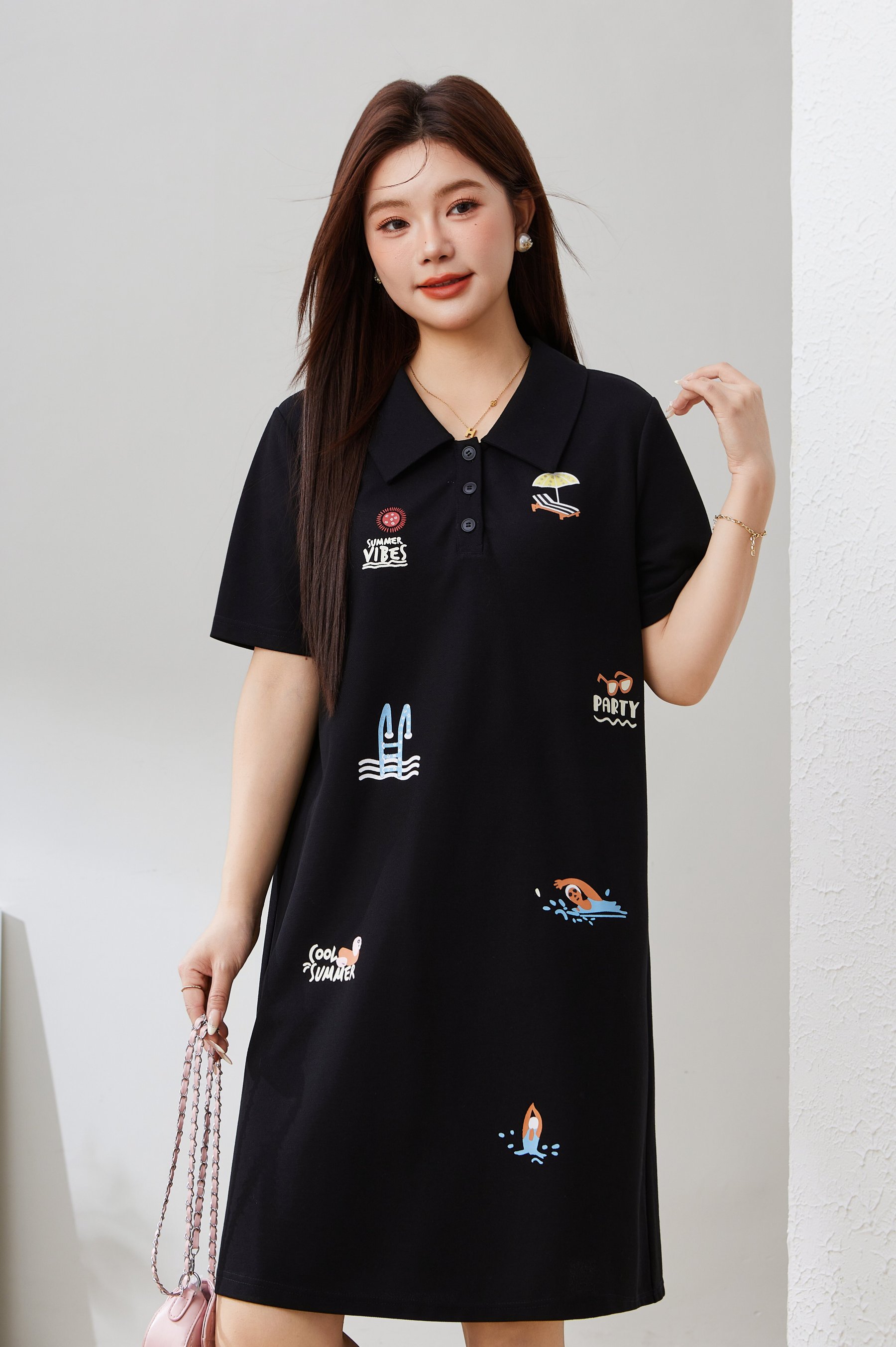 SEA 3D Printed Polo Collar Knit Dress EXQ5152