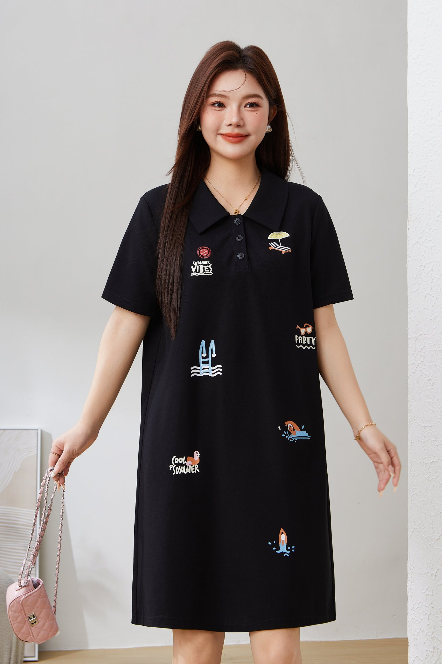 SEA 3D Printed Polo Collar Knit Dress EXQ5152