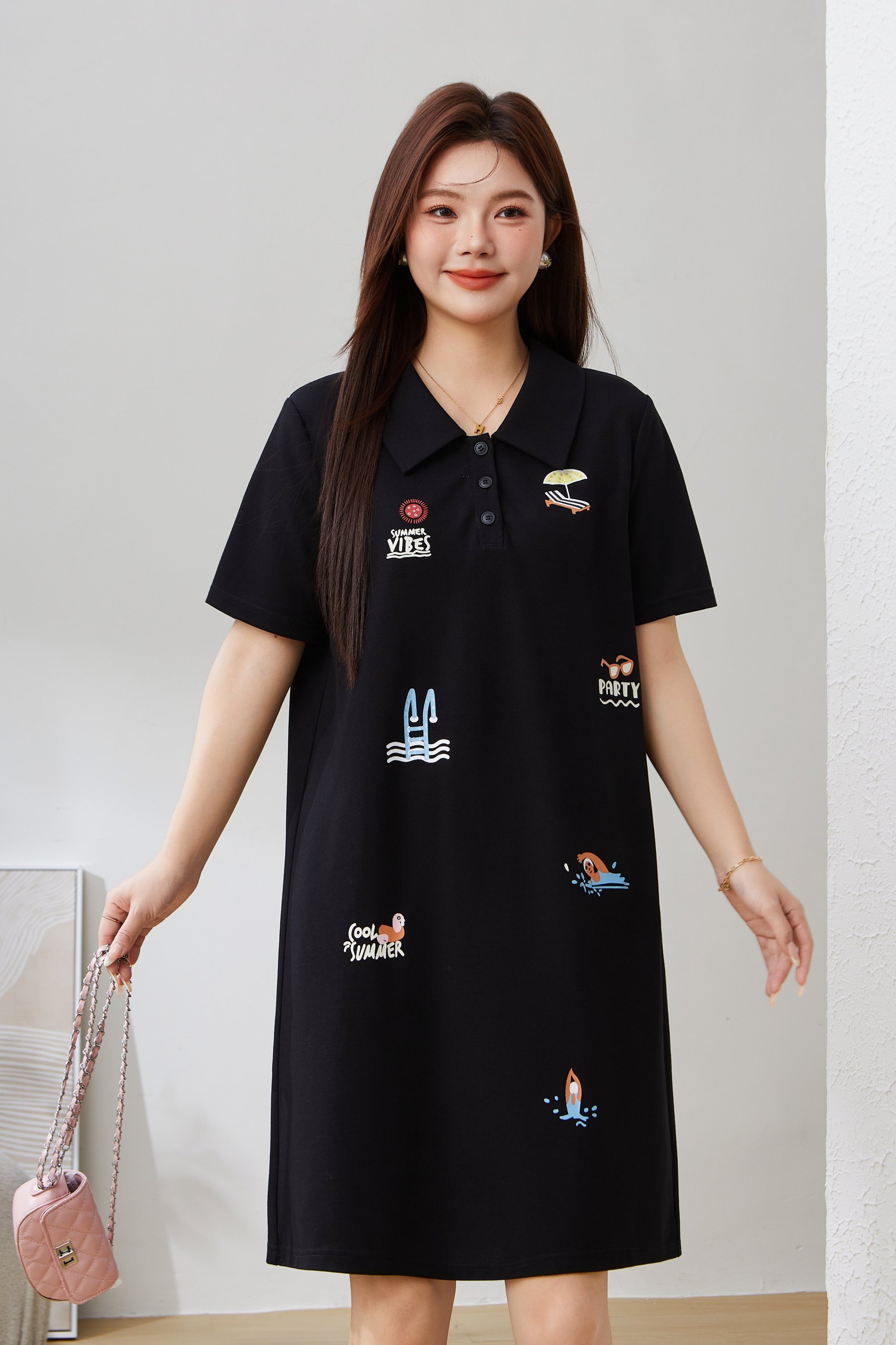 SEA 3D Printed Polo Collar Knit Dress EXQ5152