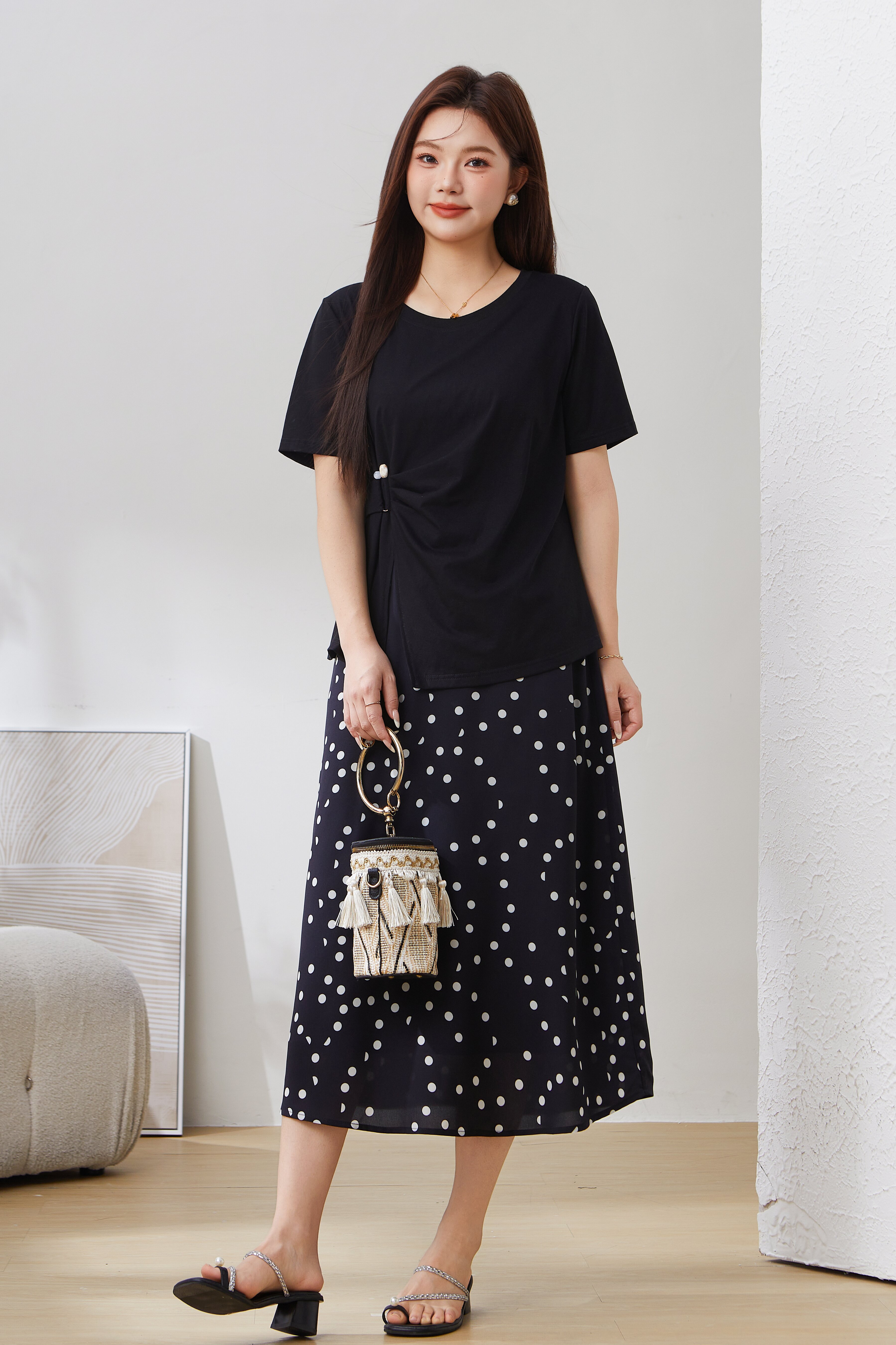 SEA Irregular Waist-Cinching Tummy-Hiding Slit Top EXZ5127