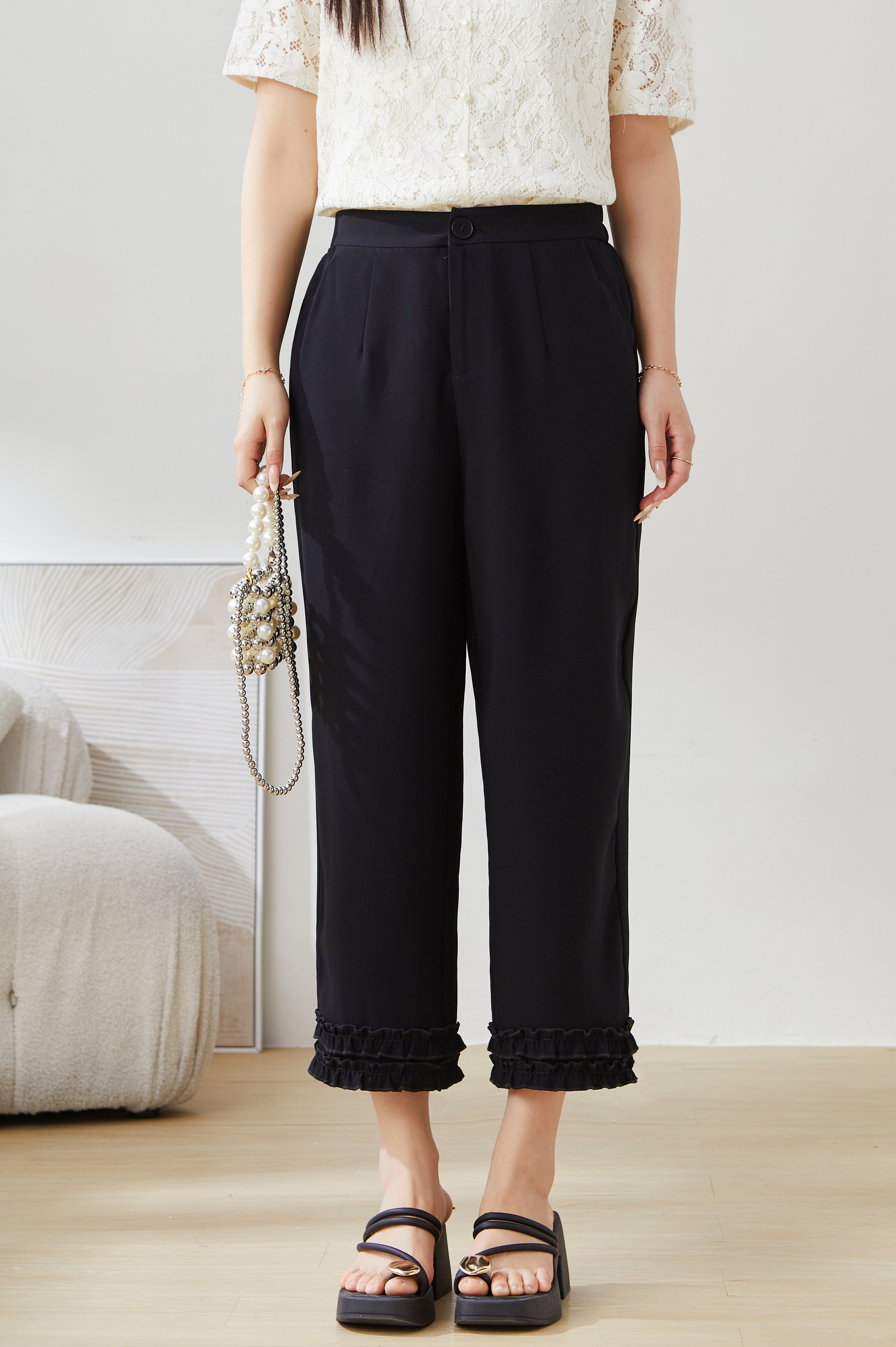 Lace Patchwork Ruffled Wide-Leg Pants EXK5096