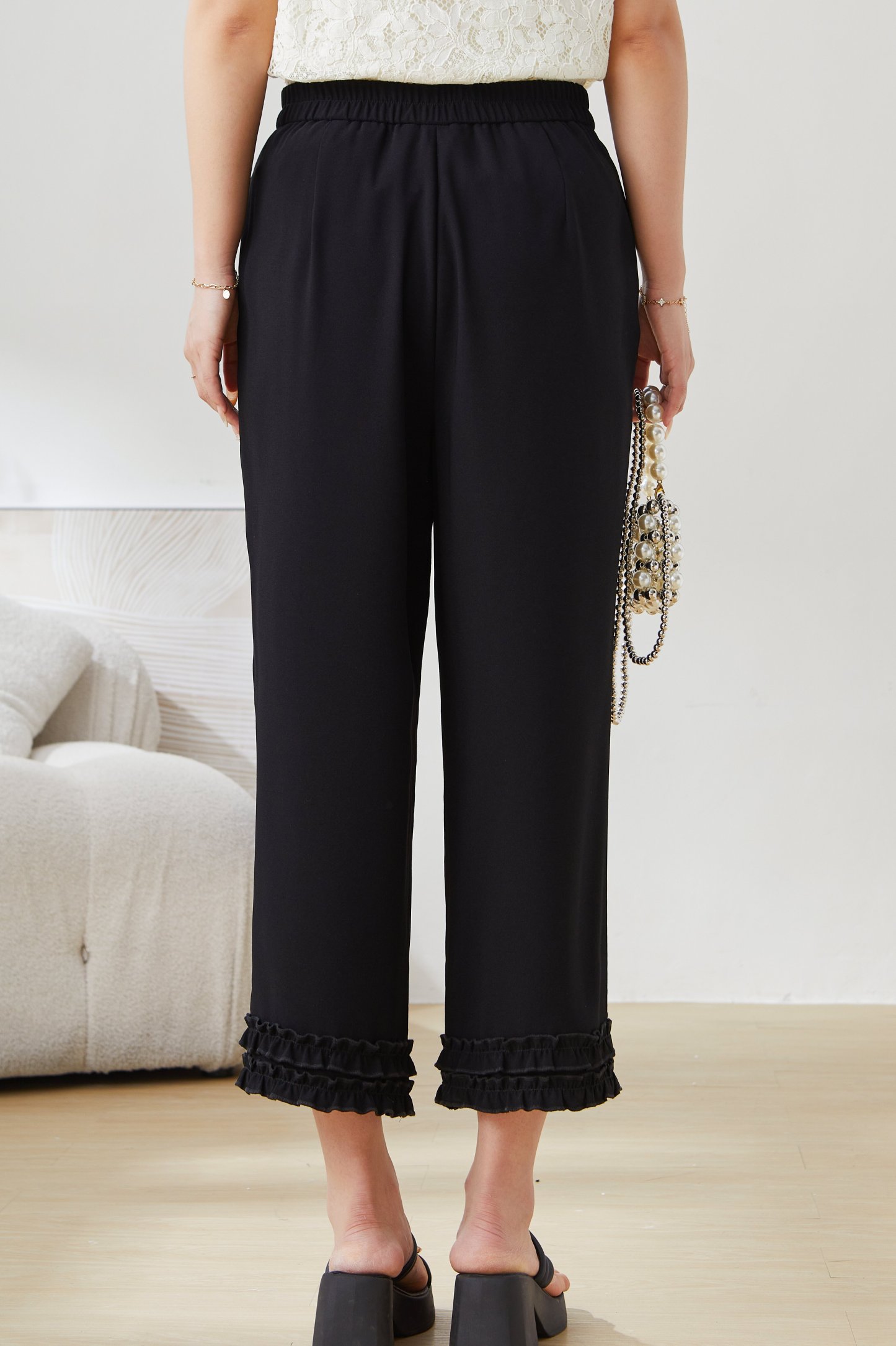 Lace Patchwork Ruffled Wide-Leg Pants EXK5096