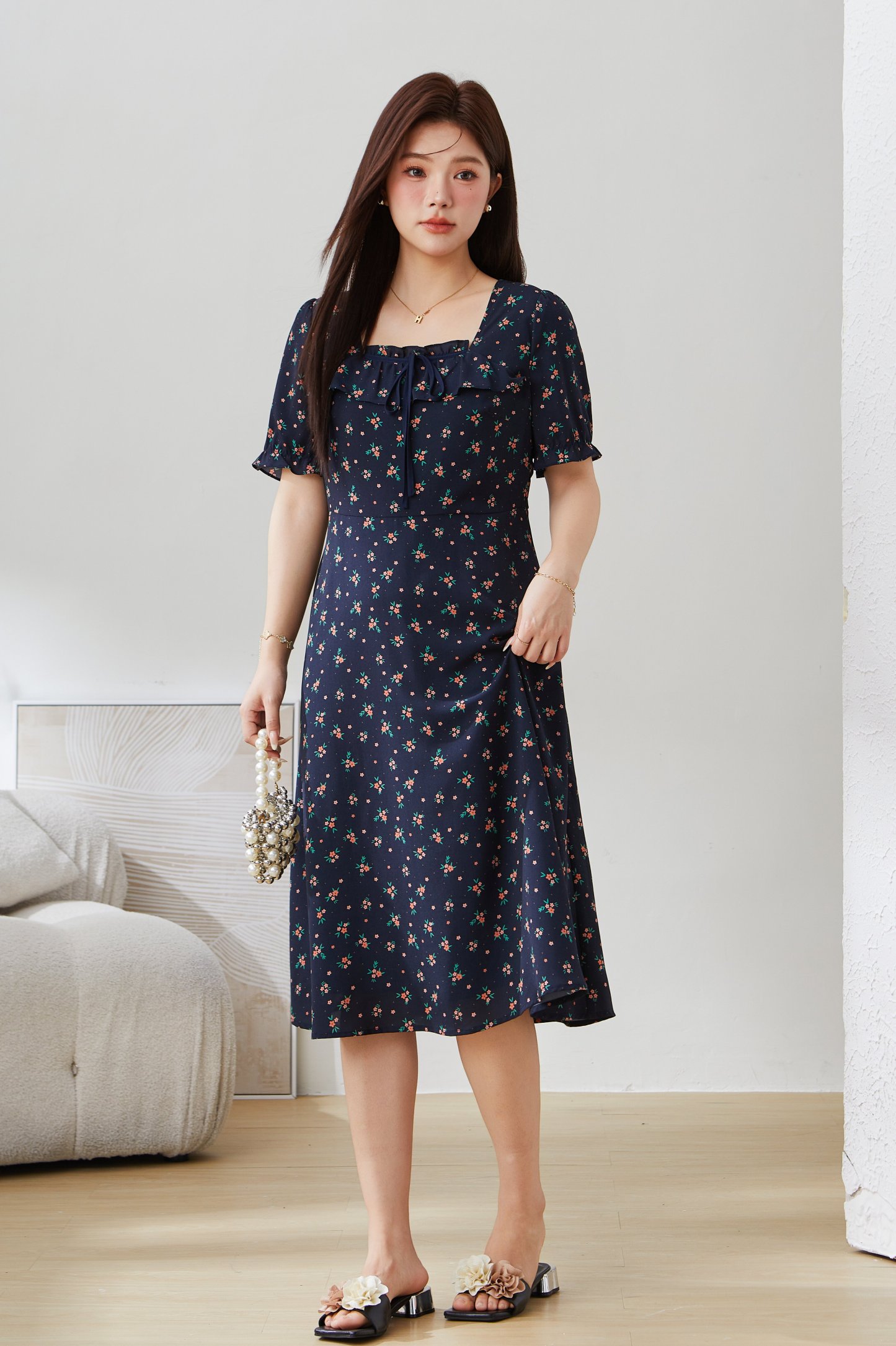 Square Neck Floral Sweet Dress EXQ5190