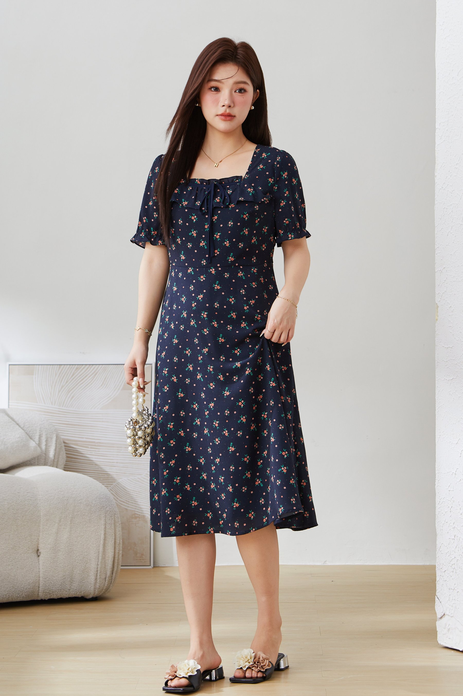 Square Neck Floral Sweet Dress EXQ5190