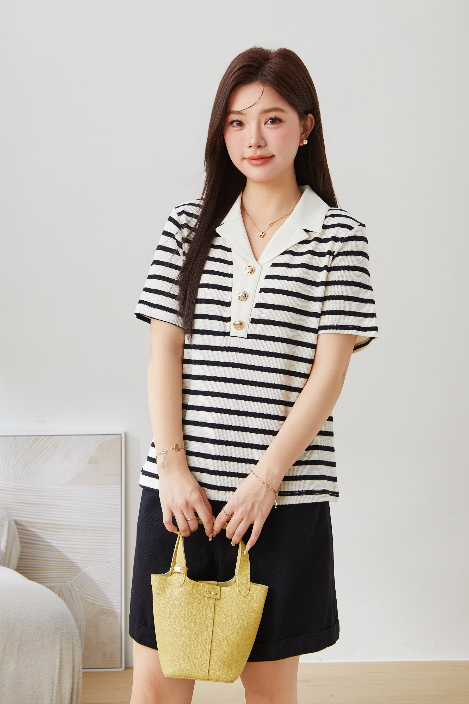 Waffle Stripe Patchwork Color Block T-Shirt EXZ5110