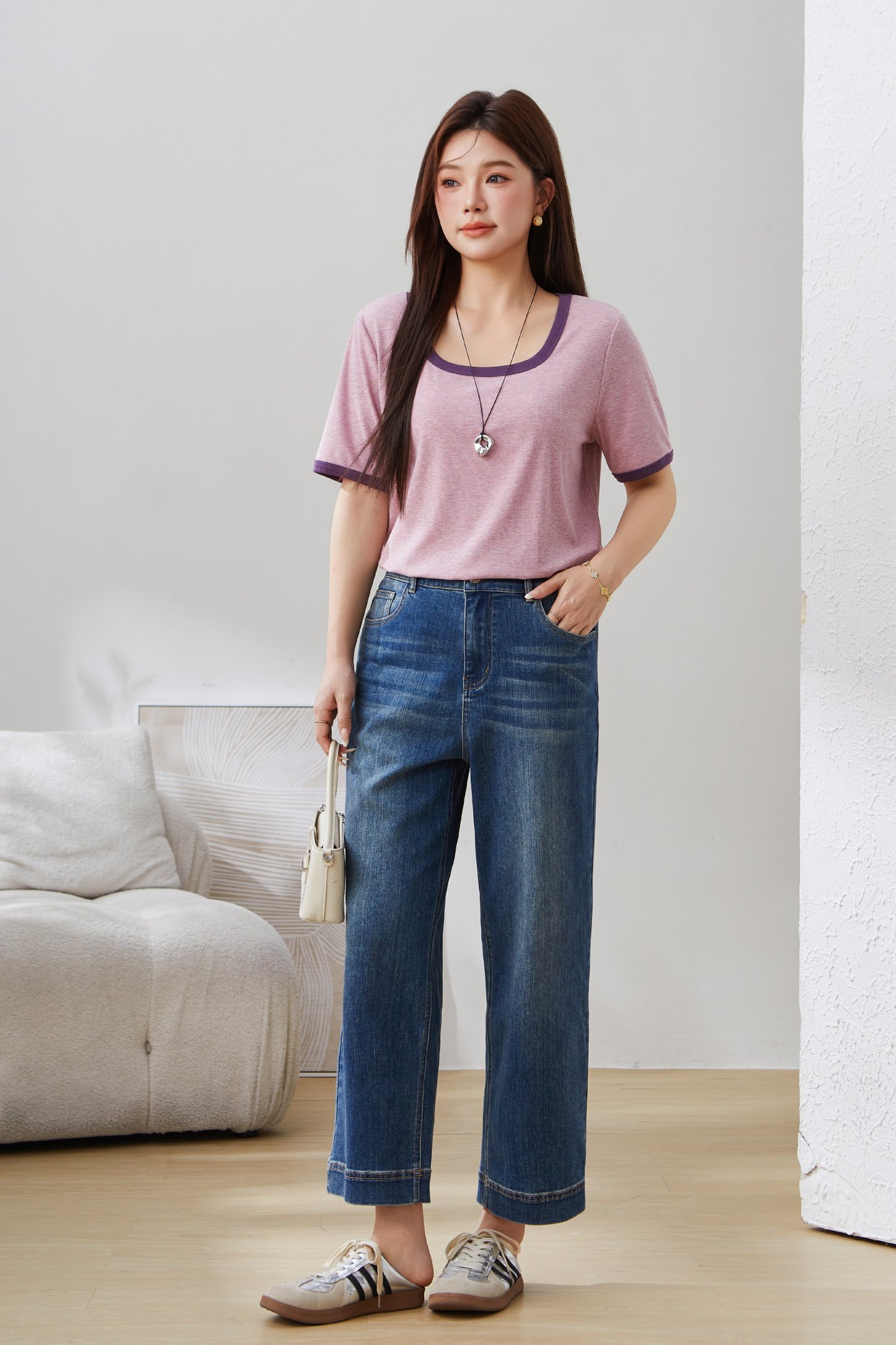 Nine-point Straight-leg Retro Wide-leg Pants EXK5223